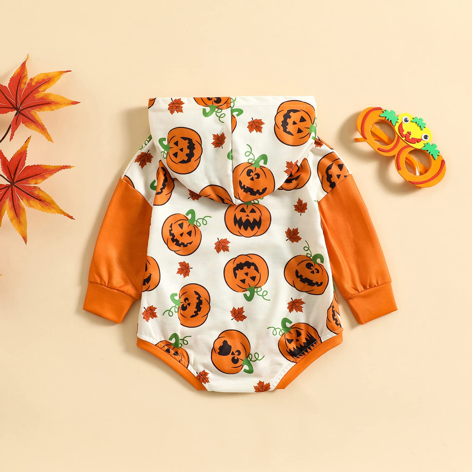 Halloween Baby Outfit - Pumpkin Romper Sweatshirt Hoodie with Long Sleeves | Cute Fall & Winter Costume for Boys & Girls | Perfect for Trick-or-Treating, Photo Shoots & Holiday Parties