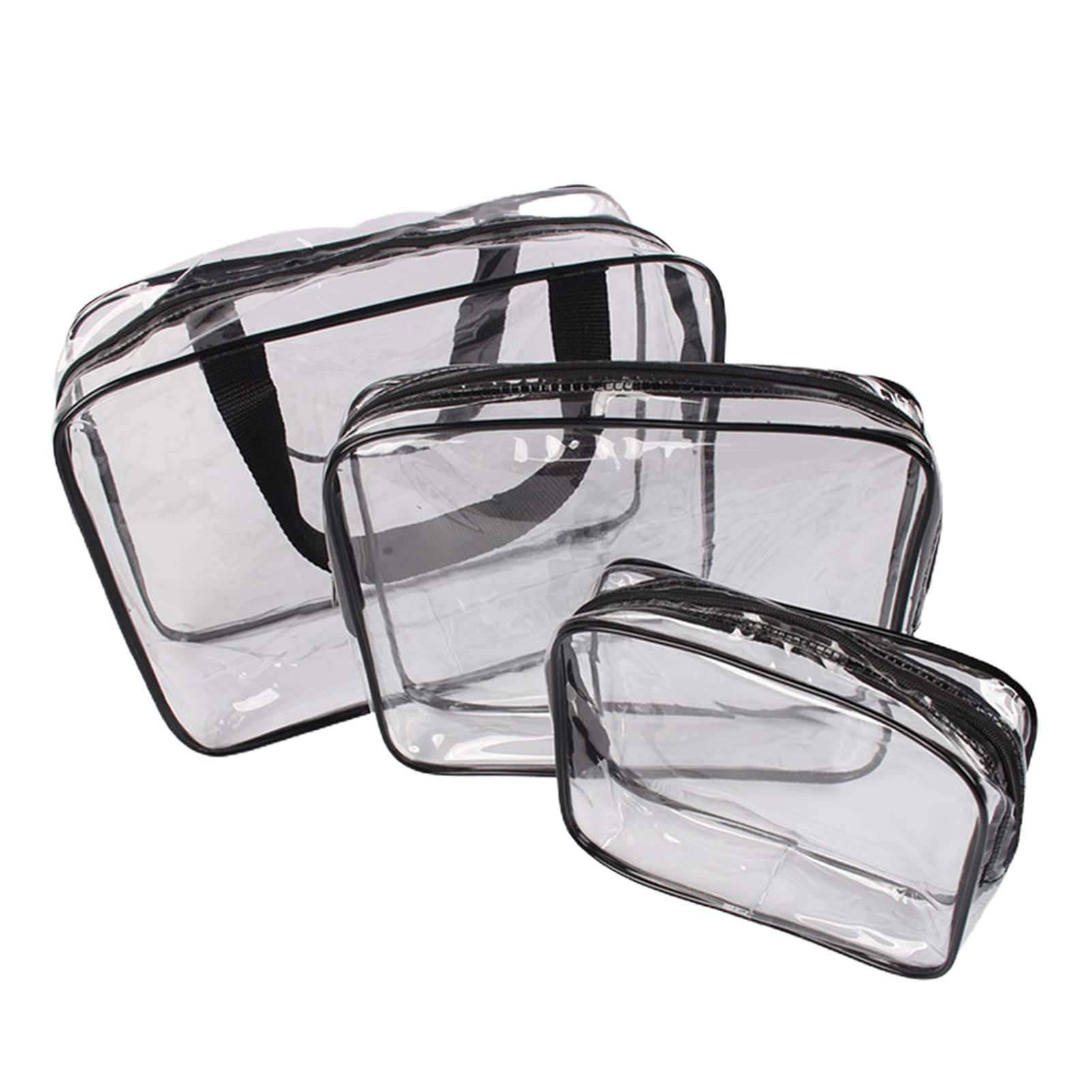 3Pcs Waterproof Transparent Makeup Bags Set - Portable Travel Cosmetic Organizer for Toiletries, Makeup & Skincare - Perfect for Travel, Gym & Daily Use (Black)