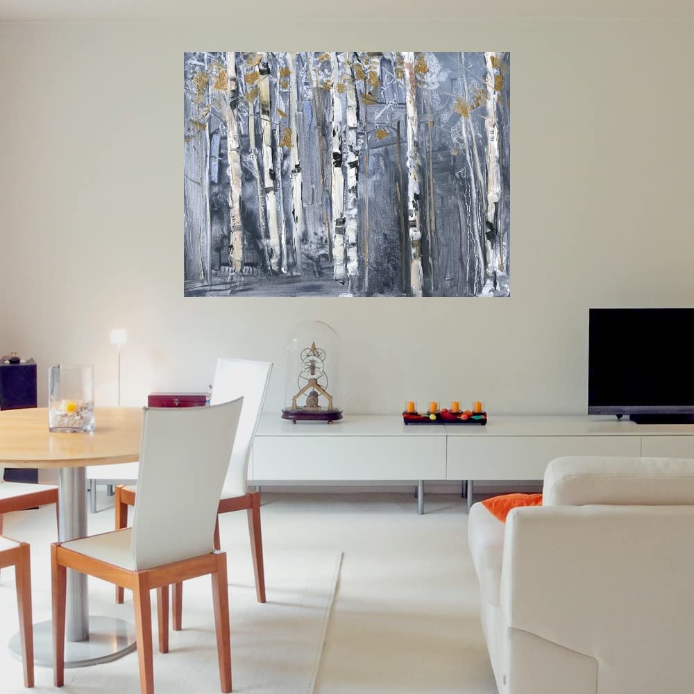 Modern Birch Canvas Wall Art by Sally Swatland - Hand Painted Fine Art Print for Living Room, Bedroom, Office & More - 43x32 Inches - Ready to Hang - Perfect for Home Decor, Gifts & Interior Design