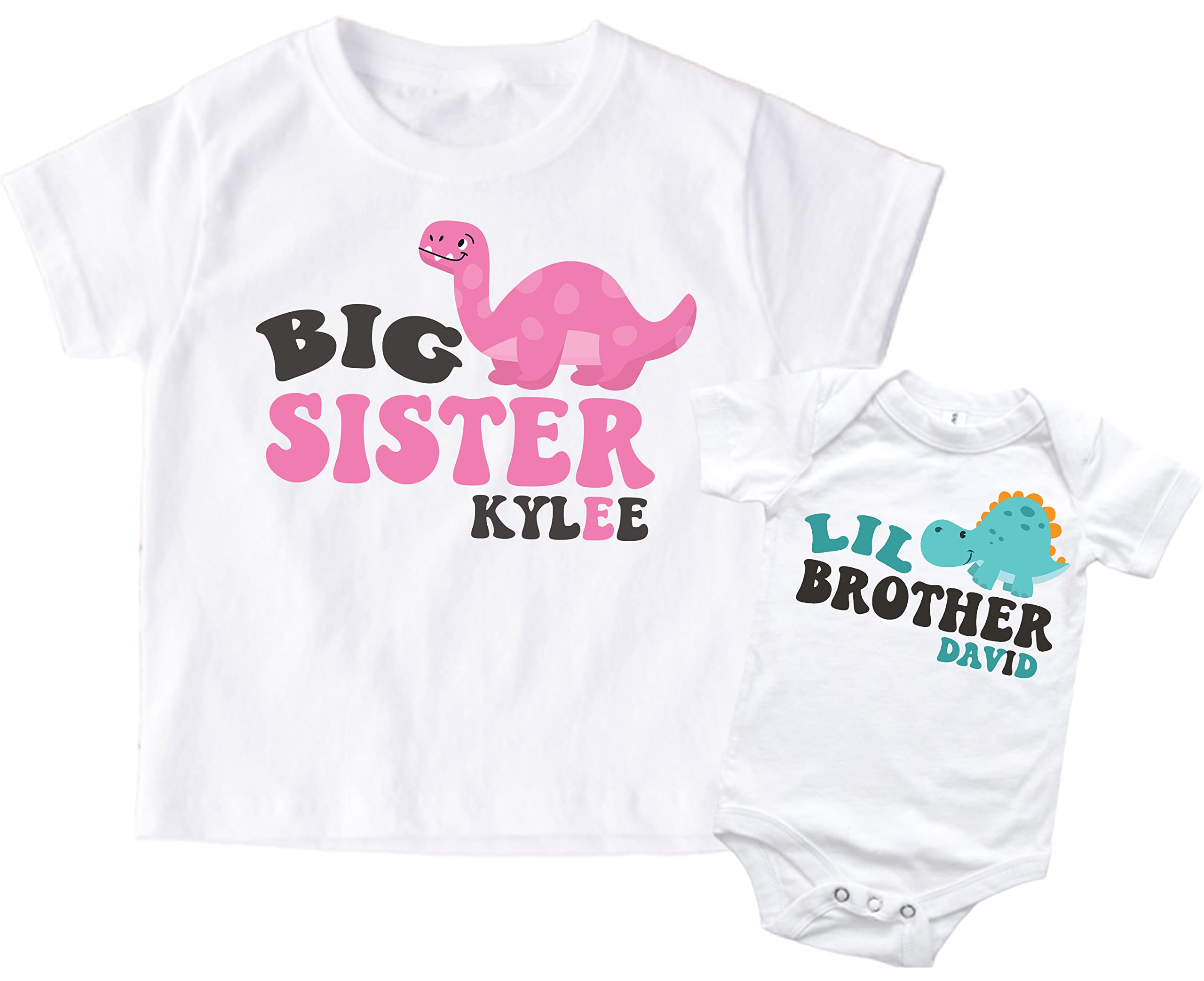 Custom Big Sister Little Brother Matching Dinosaur Shirts - Cute Sibling Outfits for Boys & Girls - Perfect for Family Photos, Birthdays & Twin Day