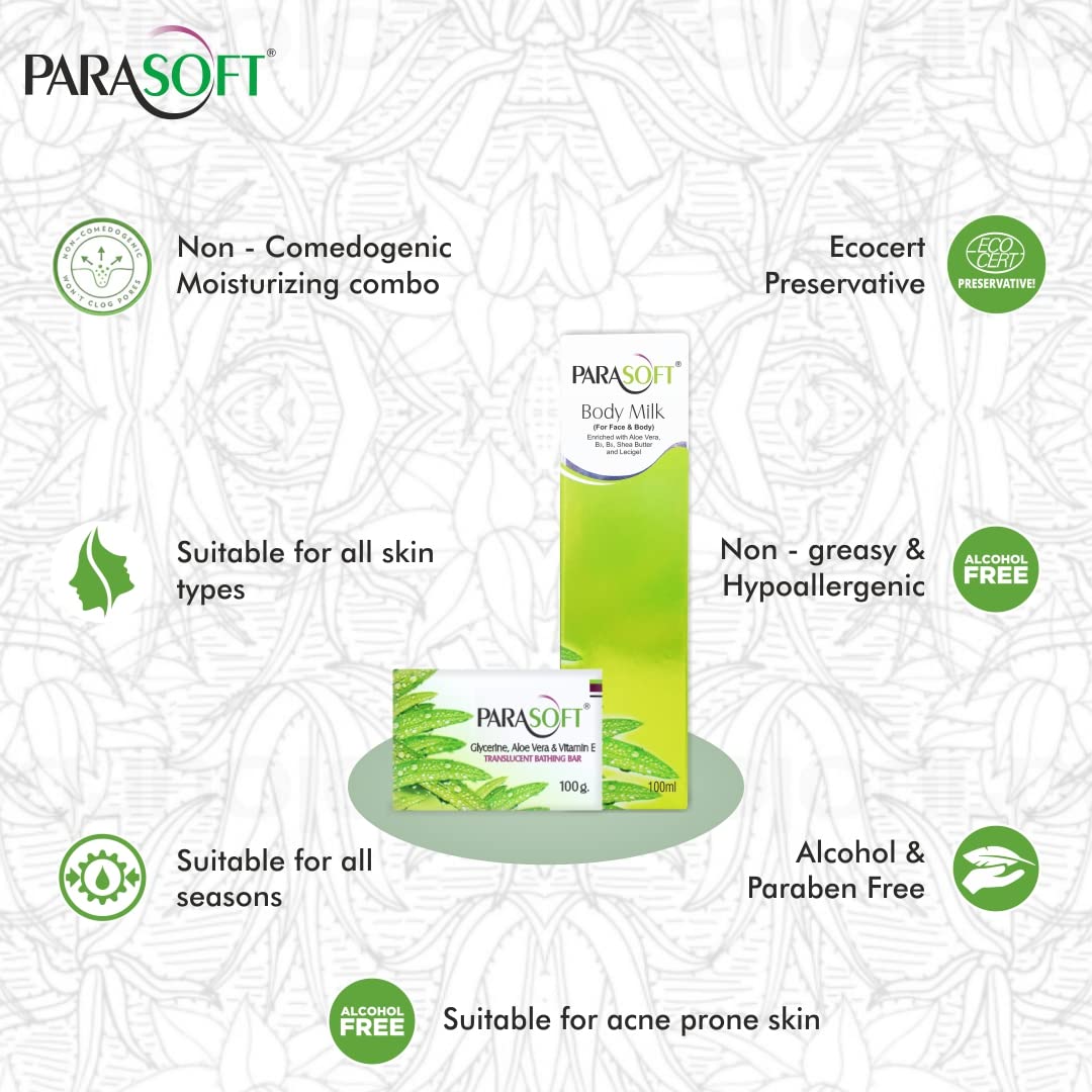 PARASOFT Nourishing Body Milk & Soap Set - Ultra Moisturizing Lotion for Dry, Sensitive & All Skin Types - 100ml Hydrating Skincare Duo - Perfect for Daily Body Care & Gift Sets