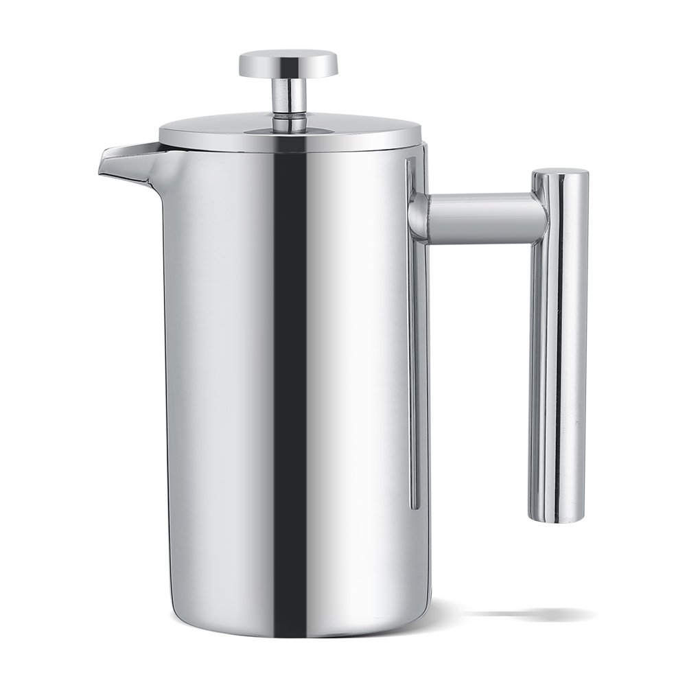Premium 350ml Double Wall Stainless Steel French Press Coffee Maker & Tea Infuser with Fine Mesh Filter - Ideal for Home, Office, Camping & Travel