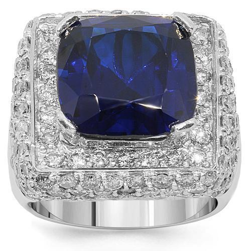 14K White Solid Gold Men's Diamond Sapphire Ring - 18.56 Carat Total Weight - Perfect for Weddings, Anniversaries & Special Occasions