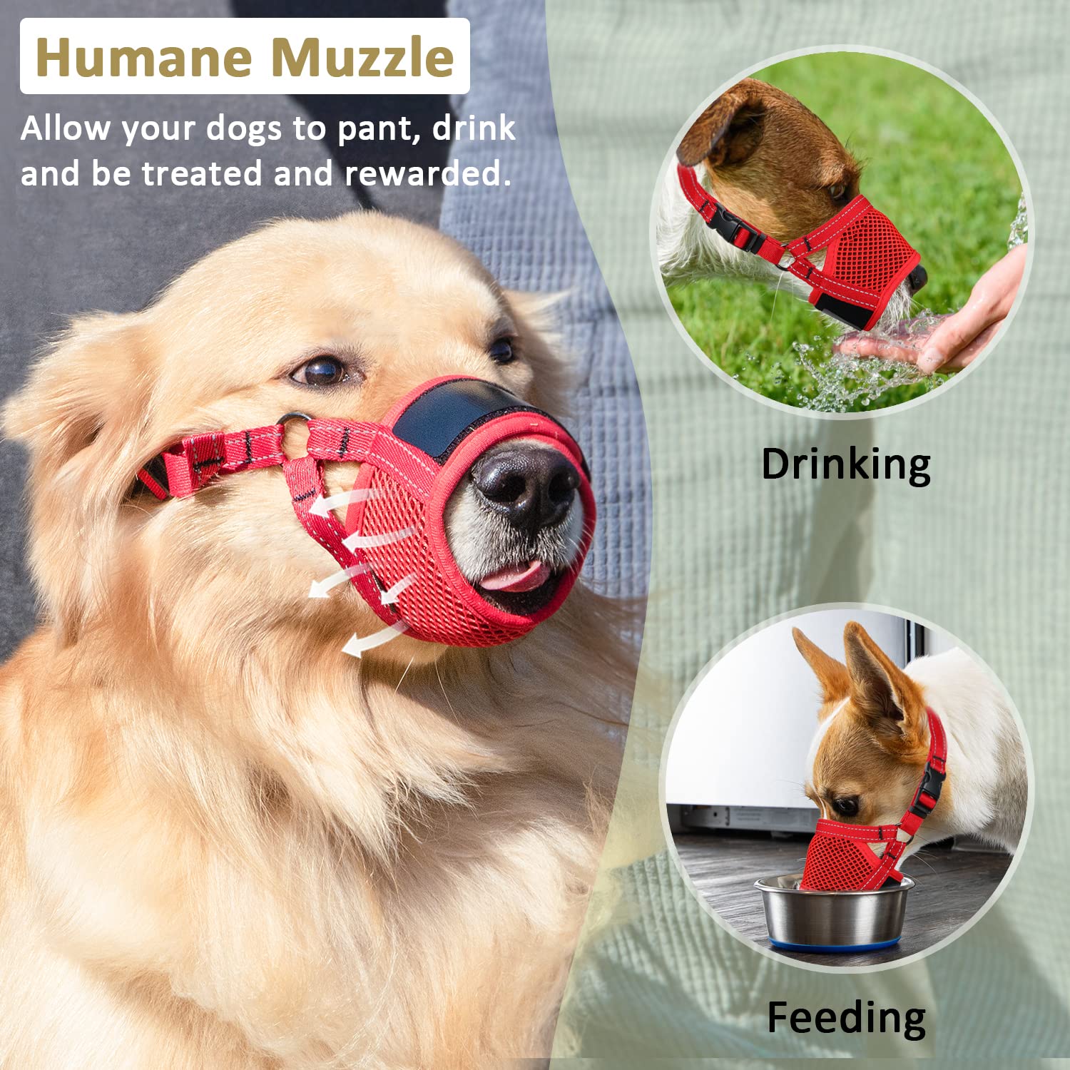 Reflective Adjustable Dog Muzzle for Small Medium Large Breeds - Soft Bite Proof Muzzle with Velcro Strap for Corgi, Beagle & Golden Retriever - Perfect for Training, Grooming & Outdoor Safety