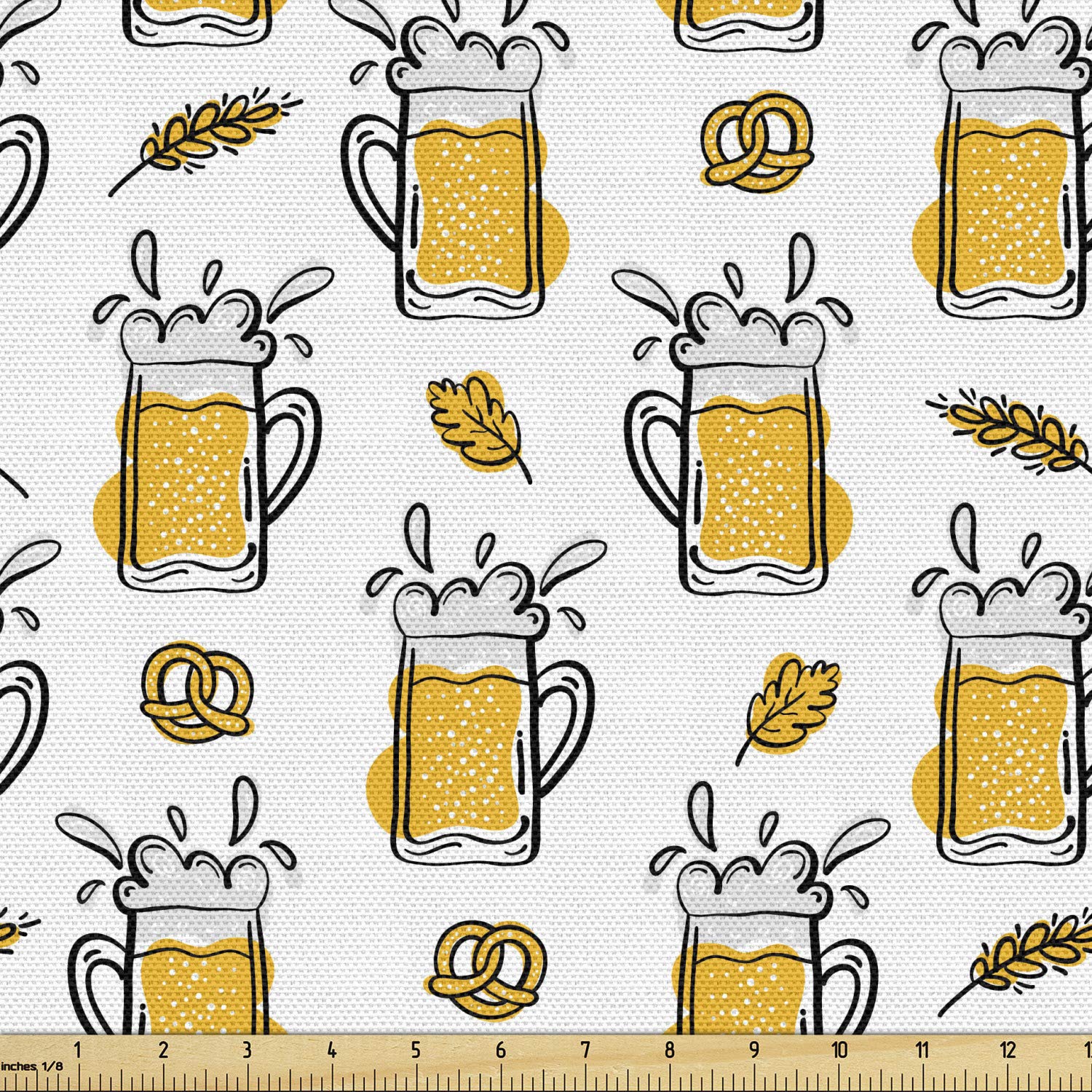 Ambesonne Beer Themed Fabric by The Yard - Doodle Drink Pattern with Alcoholic Beverage Mug Design - Decorative Upholstery Fabric for Furniture & Home Decor - 10 Yards Orange Charcoal - Perfect for DIY Projects, Table Runners, Curtains, and Crafting