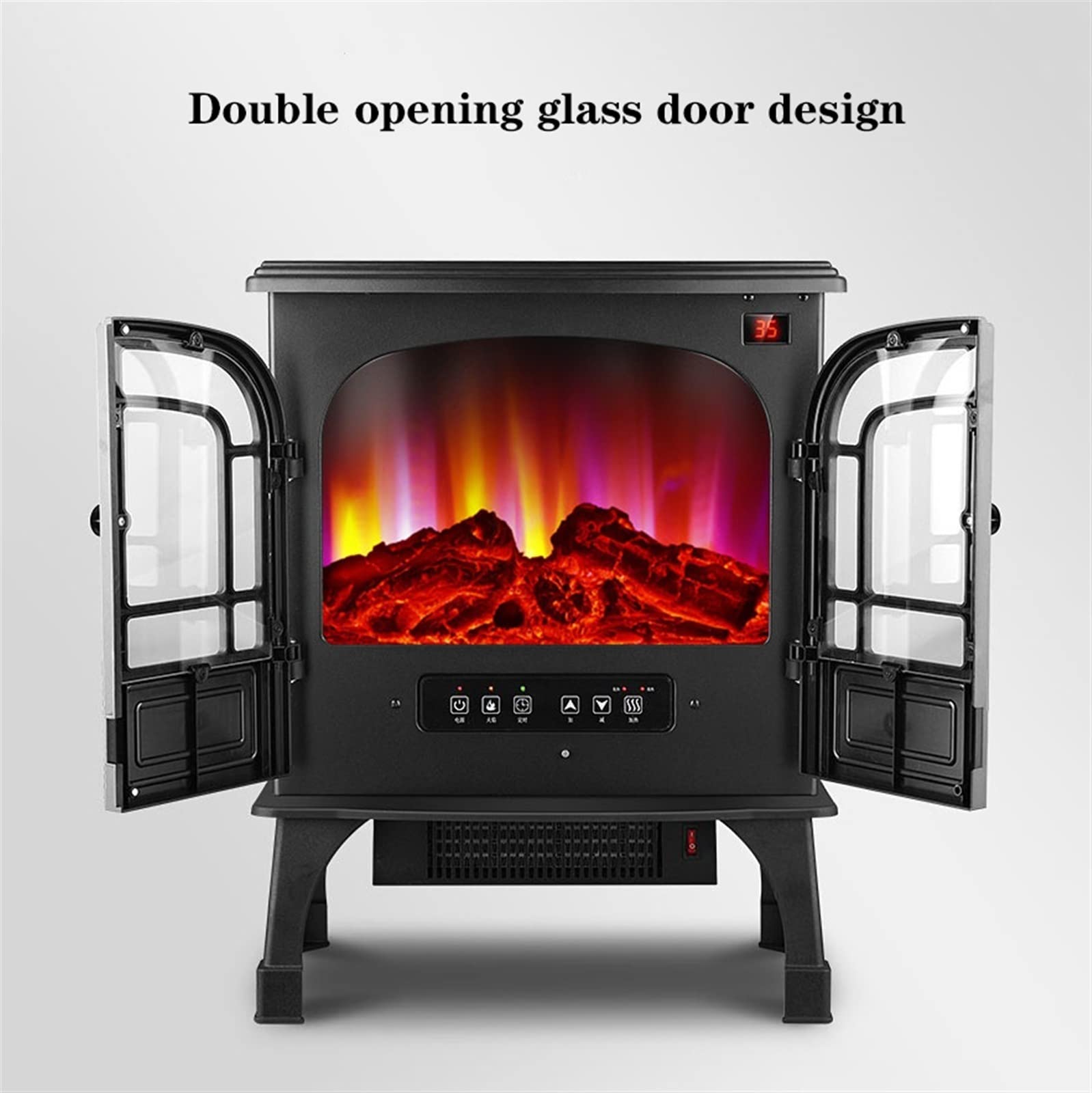 2000W Electric Fireplace Heater with Realistic LED Flames & Logs - Adjustable 2-Position, Overheat Protection, White Decorative Stove - Perfect for Living Room, Bedroom, and Office Warming