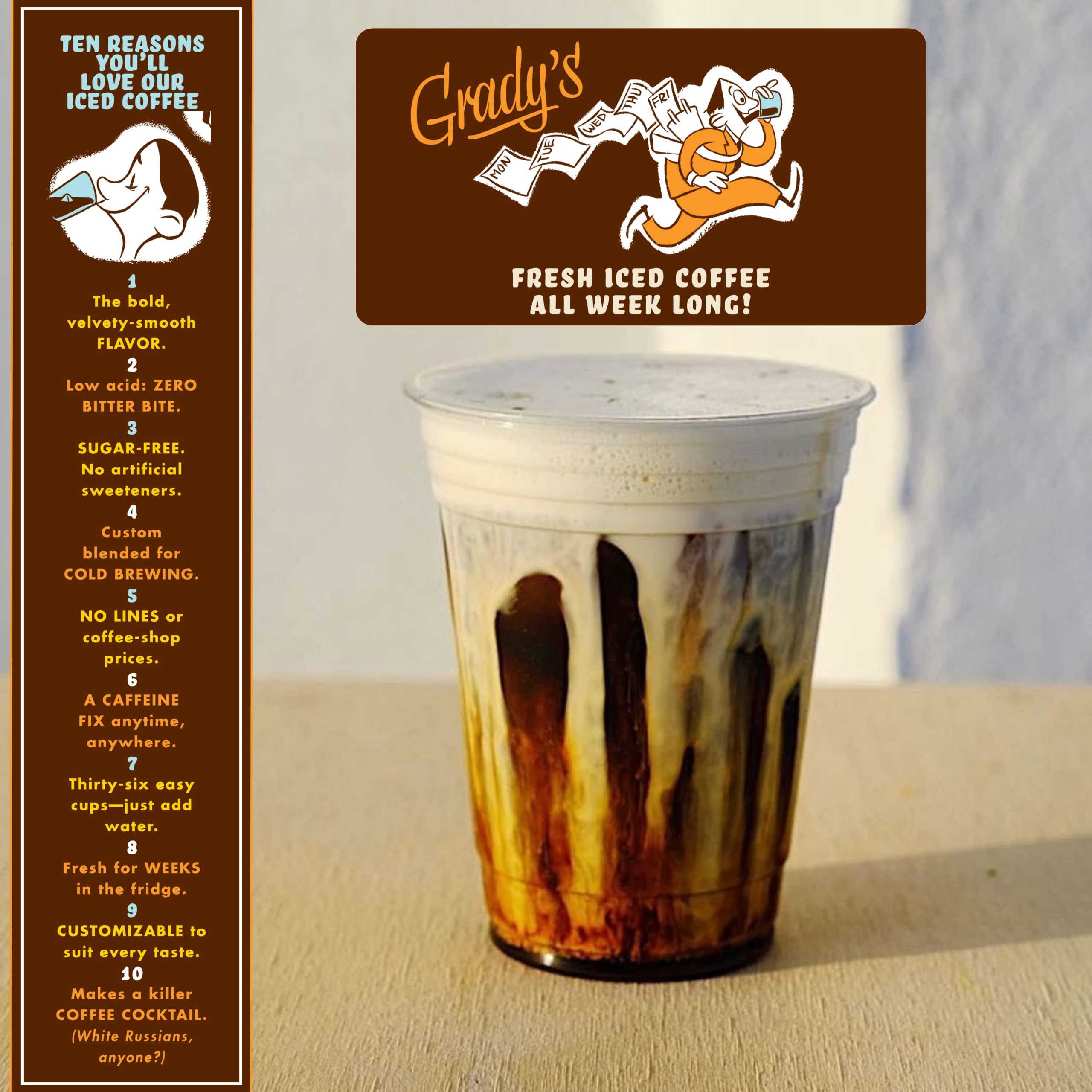 GRADY’S COLD BREW Coffee Pouches - New Orleans Style 100% Arabica Ground Coffee with Chicory | 12 Pack (48 Easy Brew Bags) Makes 144 Iced Coffees | Perfect for Home, Office & Outdoor Adventures | Eco-Friendly Reduced Packaging