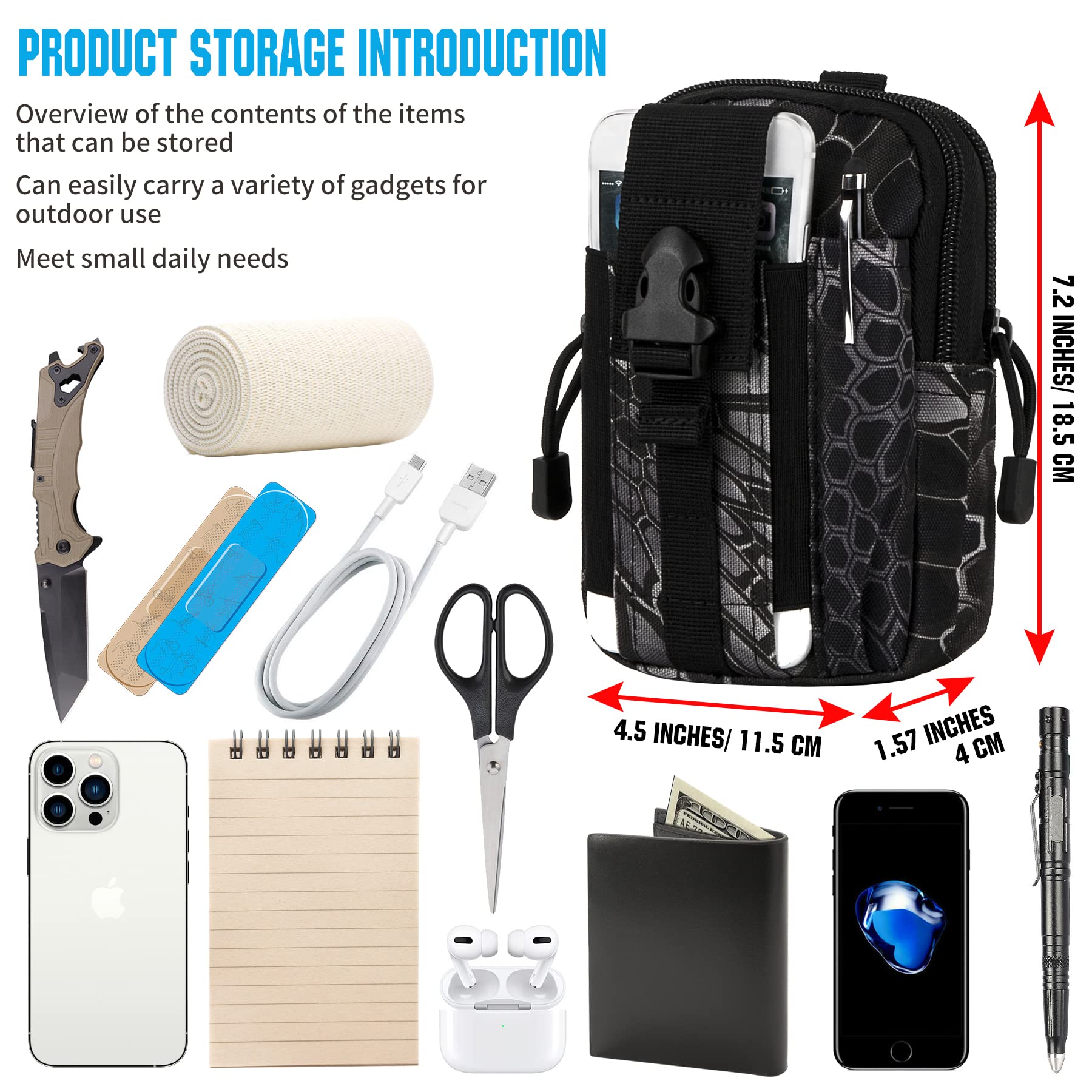 IronSeals Tactical MOLLE Pouch - Compact Utility Waist Bag & Phone Holster for iPhone 15 Pro Max/15 Pro/14 Plus/14 Pro Max/14/13 Pro Max/13 Pro/12 Pro Max/11 Pro Max (4.7