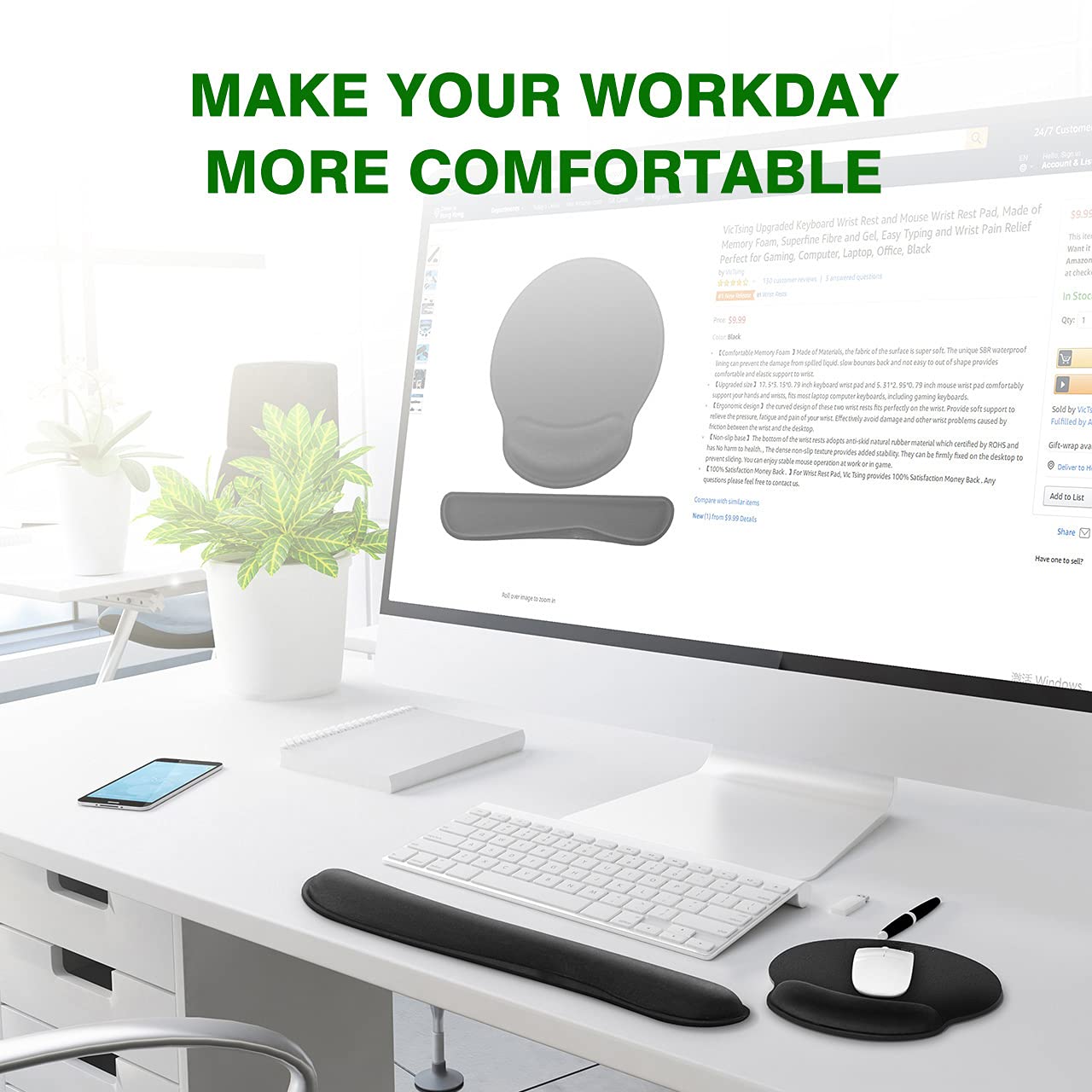 Ergonomic Memory Foam Mouse Pad & Keyboard Wrist Support - Pain Relief for Carpal Tunnel, Computer, Laptop, Desk Use - Ideal for Office, Gaming, and Home Workspaces