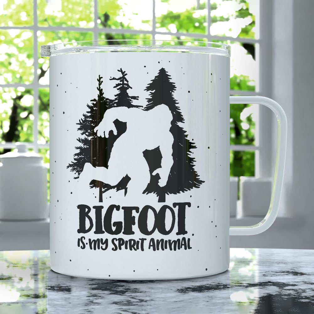 Loftipop Bigfoot Insulated Travel Tumbler - 12oz Stainless Steel Coffee Mug for Camping, Hiking & Outdoor Adventures - Perfect Gift for Nature Lovers & Sasquatch Enthusiasts - Keeps Drinks Hot/Cold - Ideal for Office, Commute & Road Trips