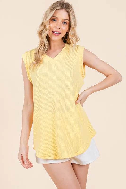BOMBOM Rib Knit V Neck Tank Top for Women - Soft Stretch Casual Summer Tops - Perfect for Layering, Beach Wear, and Everyday Outfits