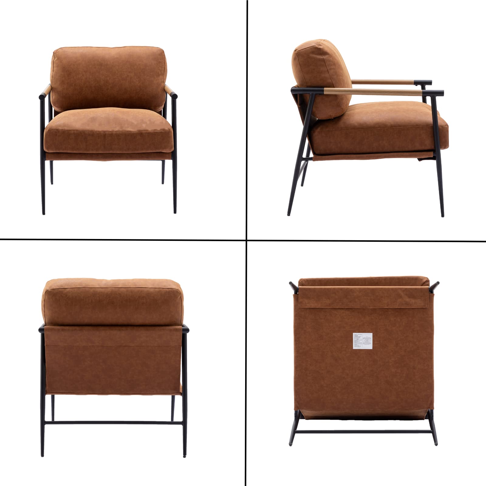 HEAH-YO Modern Accent Chair - PU Faux Leather Living Room Armchair with Sturdy Metal Legs & Backrest - Comfortable Reading Chair for Bedroom, Office or Lounge - Brown Home Decor Furniture for Small Spaces