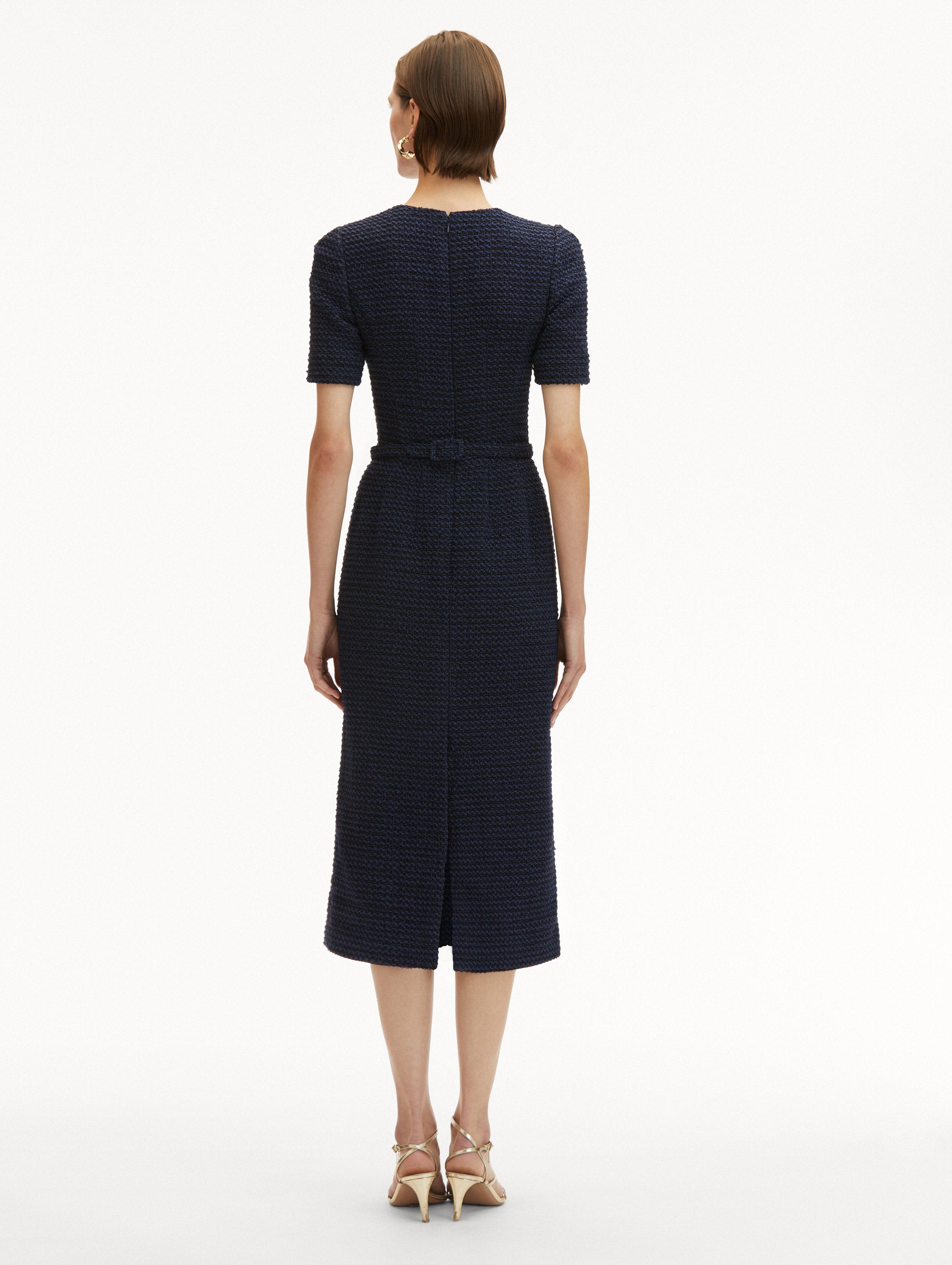 Elegant Lurex Check Tweed Pencil Dress for Women - Office, Cocktail & Party Wear - Slim Fit Formal Dress with Metallic Thread Details