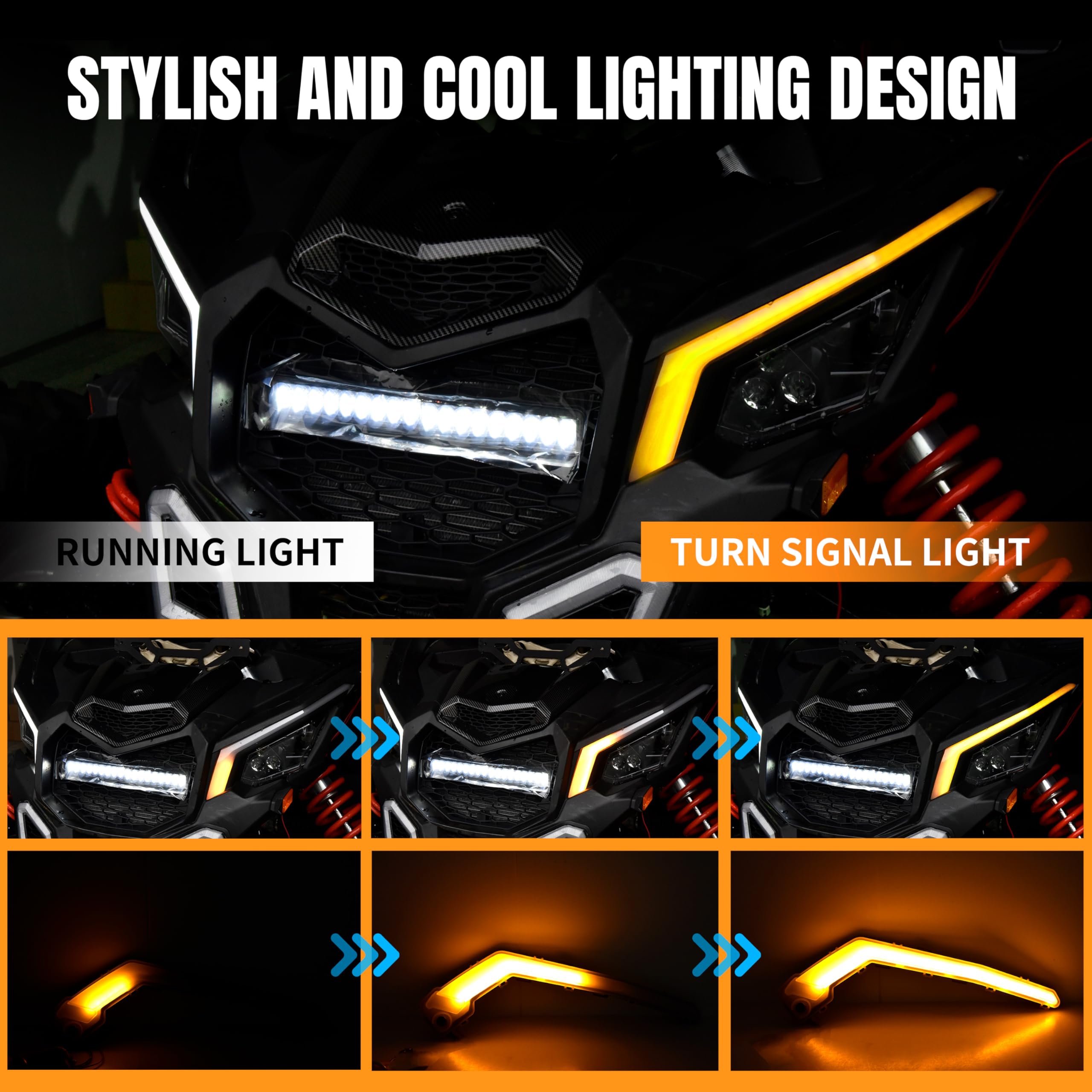 SAUTVS X3 LED Front Signature Fang Lights & Turn Signal Assembly for Can-Am Maverick X3 XDS XRS Max Turbo R Trail Sport (2017-2025) - Replacement Parts #710004994 & 710004995 - Perfect for Off-Road Adventures & Nighttime Trail Riding
