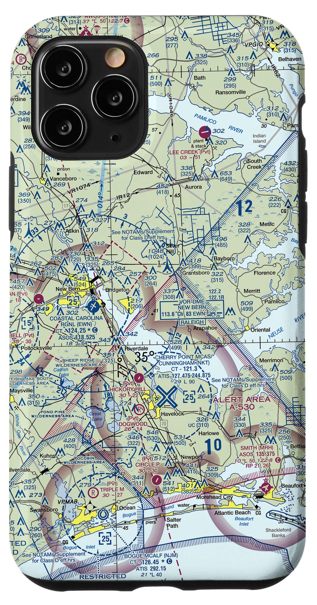 iPhone 11 Pro Case - Durable Protective Cover with KEWN Coastal Carolina Regional & Charlotte Sectional Chart Design | Perfect for Travel, Aviation Enthusiasts & Everyday Use