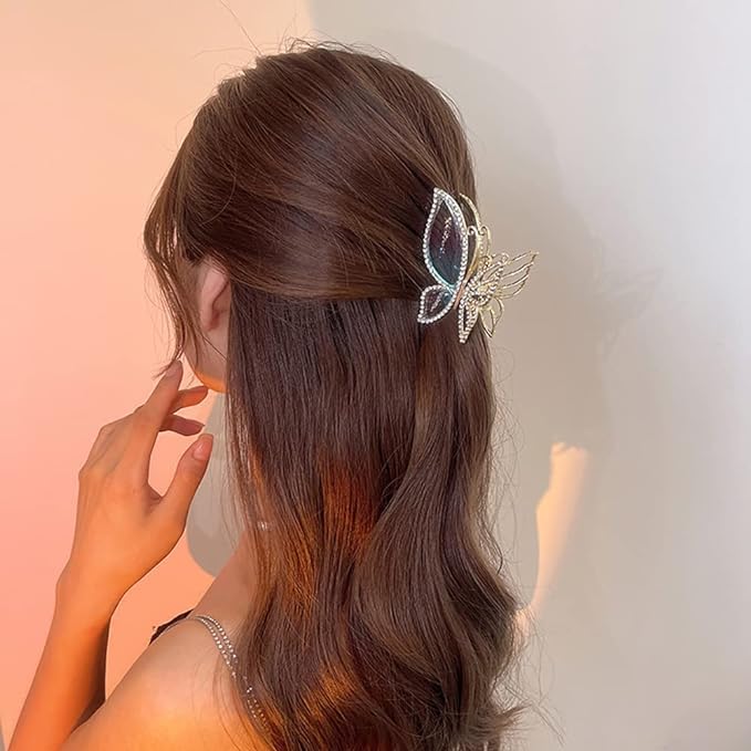 1 PCS Butterfly Metal Hair Claw Clip - Fashion Sparkly Glitter Rhinestone Hair Clip for Women, Girls - Strong Hold Jaw Clip for Ponytail, Bun, Updo - Perfect for Parties, Weddings, Daily Use