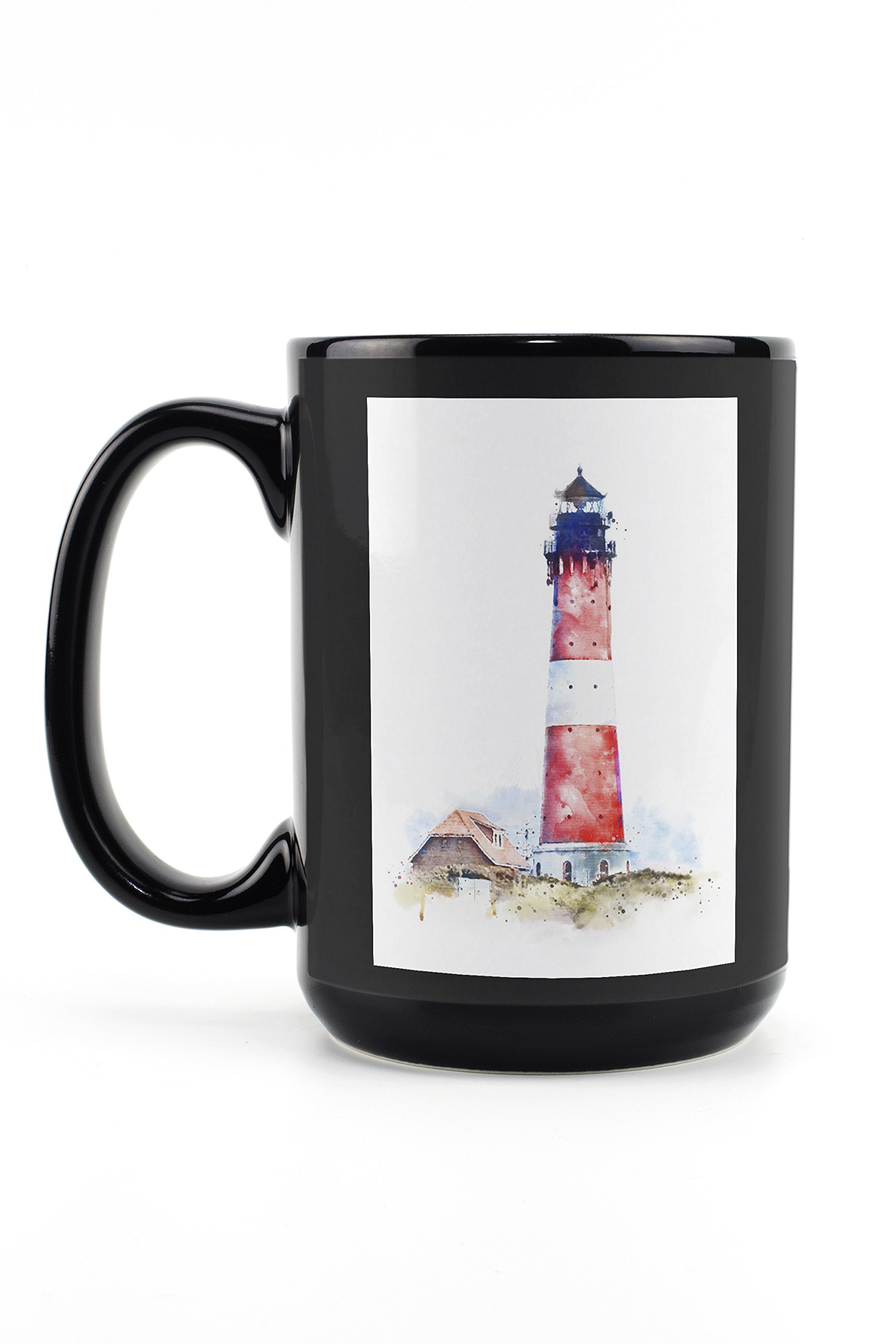 Lighthouse Watercolor Ceramic Mug - 15oz Black Coffee & Tea Cup, Dishwasher & Microwave Safe - Perfect for Home, Office & Gifts