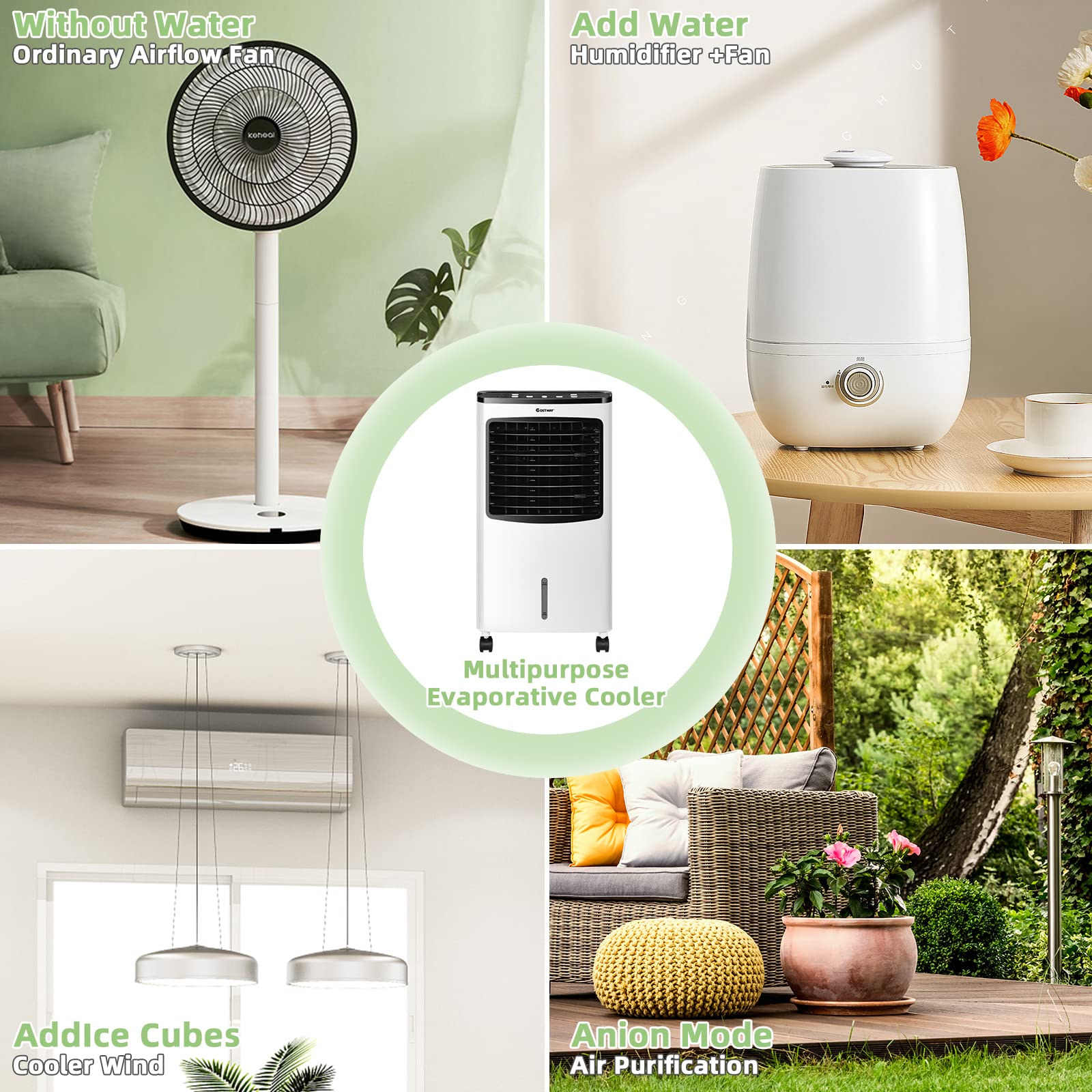 COSTWAY Portable Evaporative Air Cooler with Remote Control - 7.5H Timer, 2 Ice Boxes, Ultra Quiet Cooling for Bedroom, Home Office & Dorm | Perfect for Summer Sleep, Indoor Comfort & Personal Space Cooling