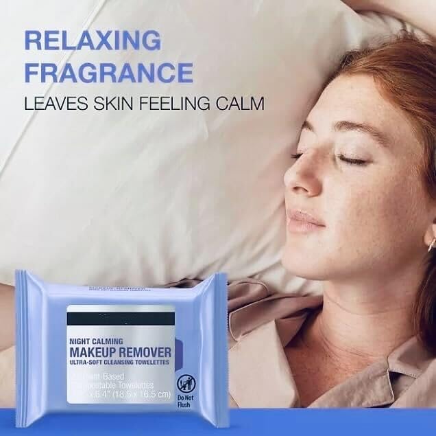 Night Calming Facial Wipes (25 Count, 5 Pack) - Gentle Makeup Remover & Cleansing Towelettes for Sensitive Skin | Perfect for Travel, Gym & Nighttime Skincare Routine
