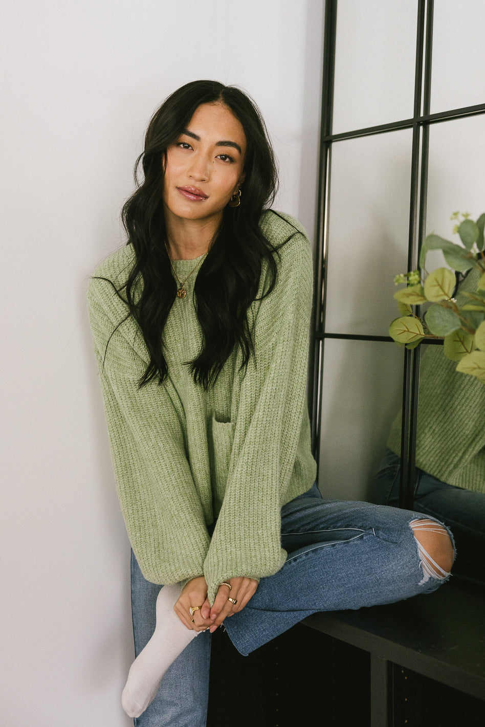 Stylish Aliyah Knit Sweater in Green - Cozy Women's Pullover for Fall & Winter - Perfect for Casual Outings & Office Wear