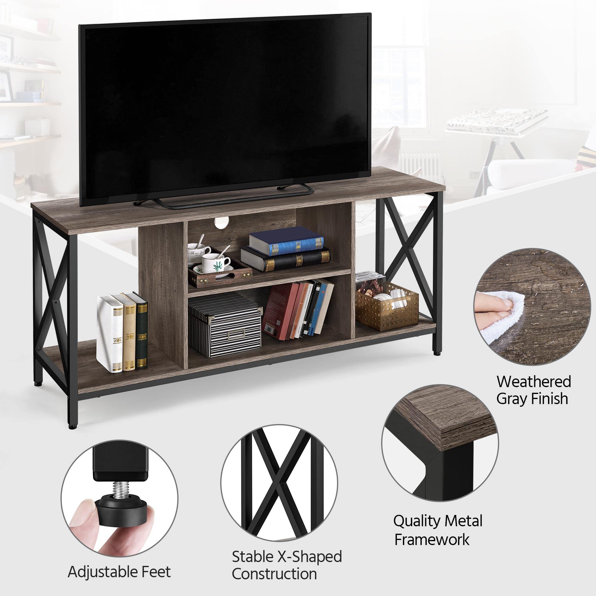 Yaheetech 65 Inch TV Stand with Storage Shelves - Modern Wood TV Console Table for Living Room & Bedroom - Taupe Entertainment Center - Perfect for Organizing Media, Gaming Consoles & Home Decor