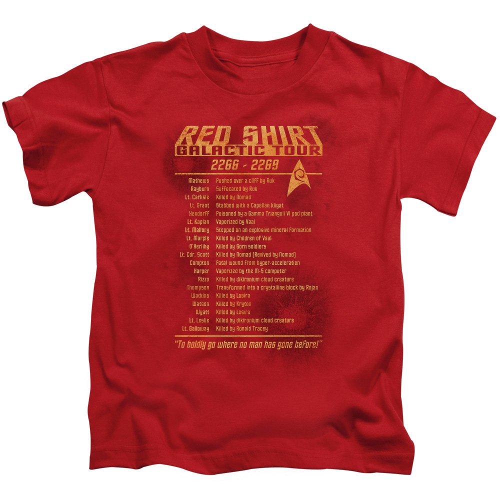Star Trek Red Shirt Tour Short Sleeve T-Shirt for Kids - Small Size 4 (18-1) - Official Licensed Apparel | Perfect for Cosplay, Halloween & Sci-Fi Conventions