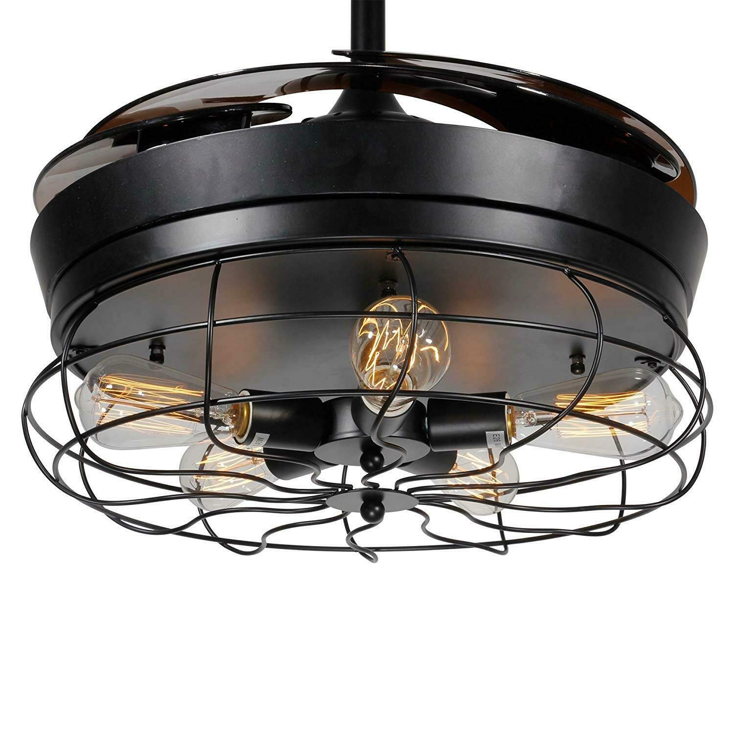 42'' Retractable Ceiling Fan with Light - Farmhouse Industrial Pendant Chandelier with Remote Control & Invisible Blades (Requires 5 Edison Bulbs) for Living Room, Bedroom, Dining Room, Office, Kitchen - Perfect for Home Cooling and Stylish Lighting
