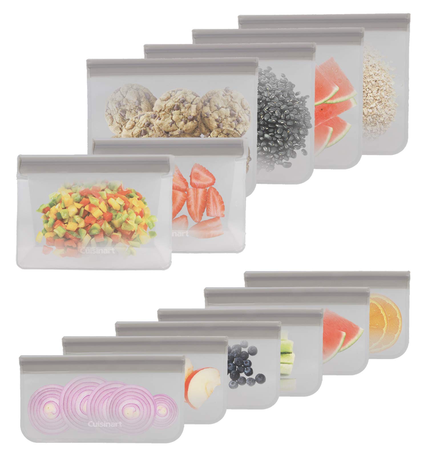 Cuisinart Reusable Food Storage Bags 12 Pack - BPA Free Resealable Freezer Bags for Food, Leftovers & Snacks | Small, Medium & Large Sizes | Perfect for Meal Prep, Freezing, Refrigerating & On-the-Go Snacks