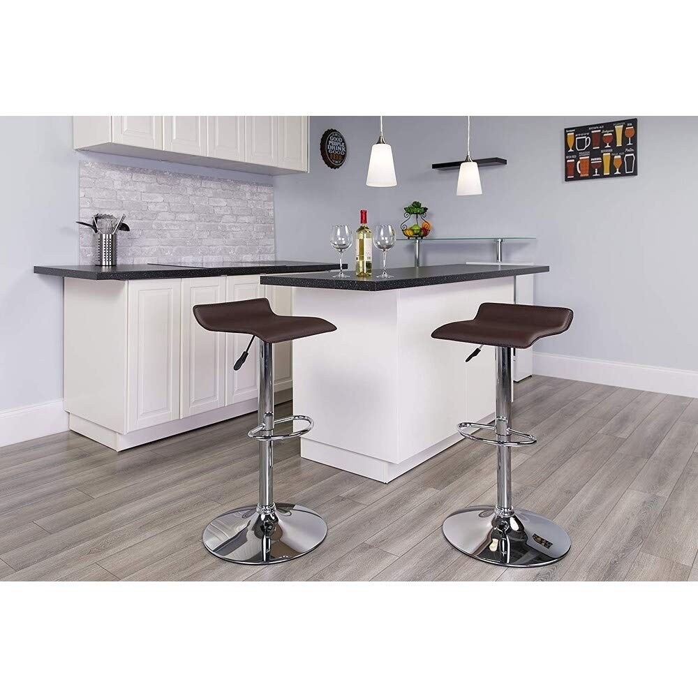2-Pack Modern Faux Leather Adjustable Height Bar Stools with Chrome Base - Chocolate Brown - Perfect for Kitchen Islands, Breakfast Bars & Home Bars