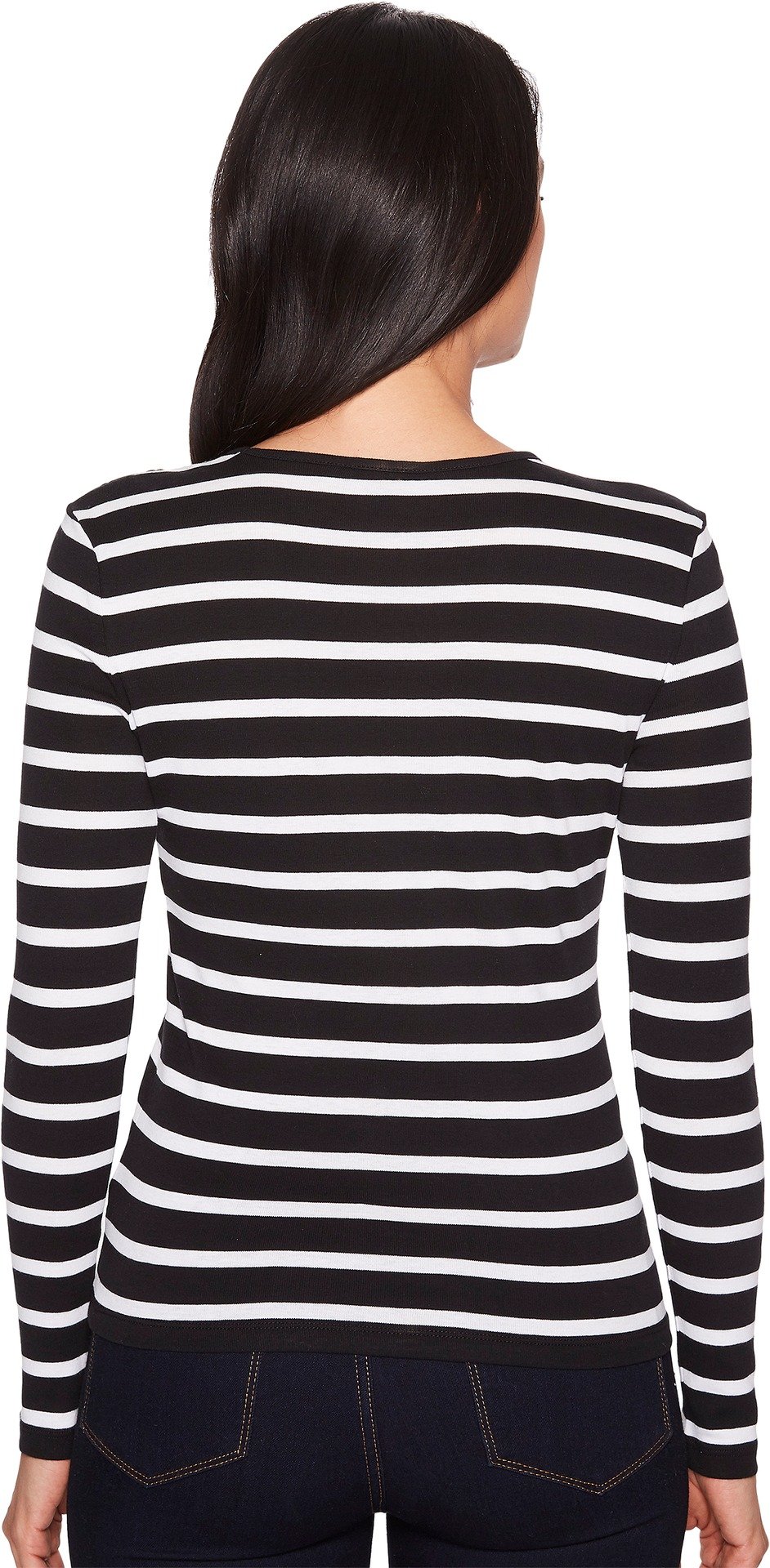 Lauren Ralph Lauren Women's Striped Button-Shoulder Top - Black & White - Size Large | Casual Office Wear & Spring Outfits