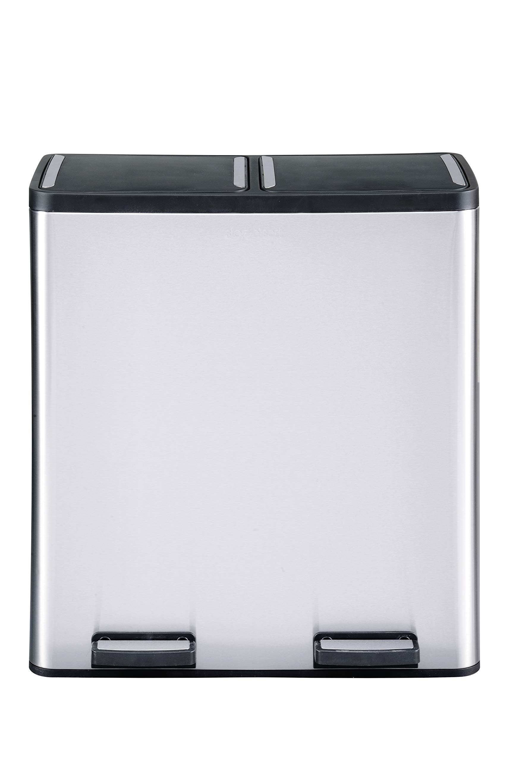 18.5 Gallon Step N' Sort Dual Trash & Recycling Bin - Extra Large Capacity, Soft-Step Design, Removable Inner Bins, Silver - Perfect for Kitchen, Office & Eco-Friendly Waste Sorting