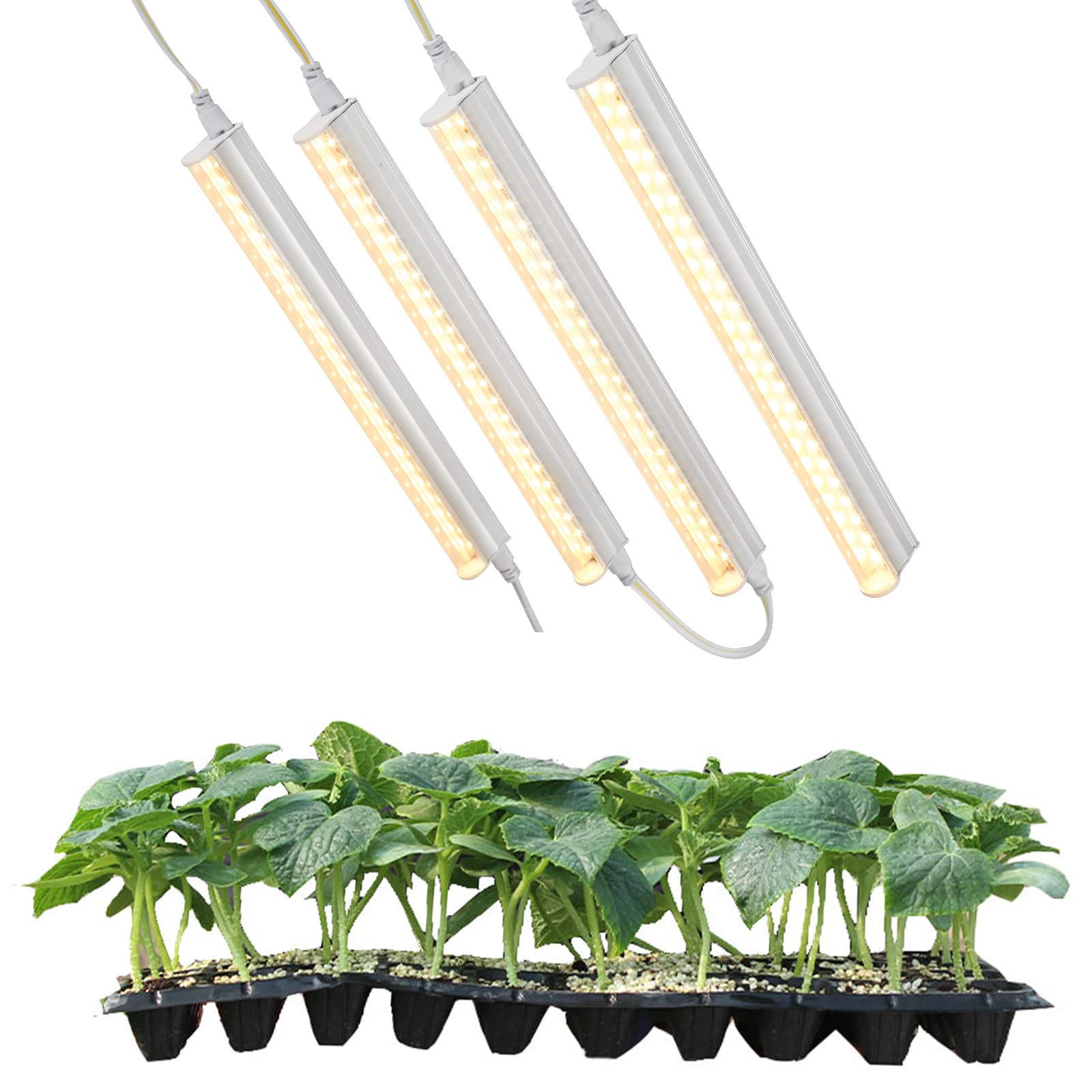 RWNTAO T5 LED Grow Lights for Indoor Plants - 24W (4×6W) Full Spectrum 3000K Warm Light with High PPFD, Linkable Plant Light Strips for Greenhouse, Hydroponics & Seedlings - Plug & Play, 1FT 4-Pack