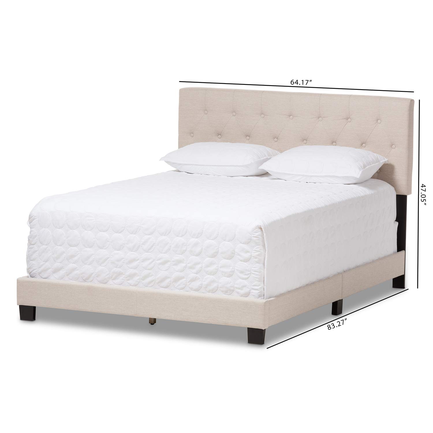 Baxton Studio Cassandra Modern Full Size Bed - Light Beige Fabric Upholstered Platform Bed Frame with Wooden Slats Support | Perfect for Contemporary Bedrooms, Guest Rooms & Small Spaces
