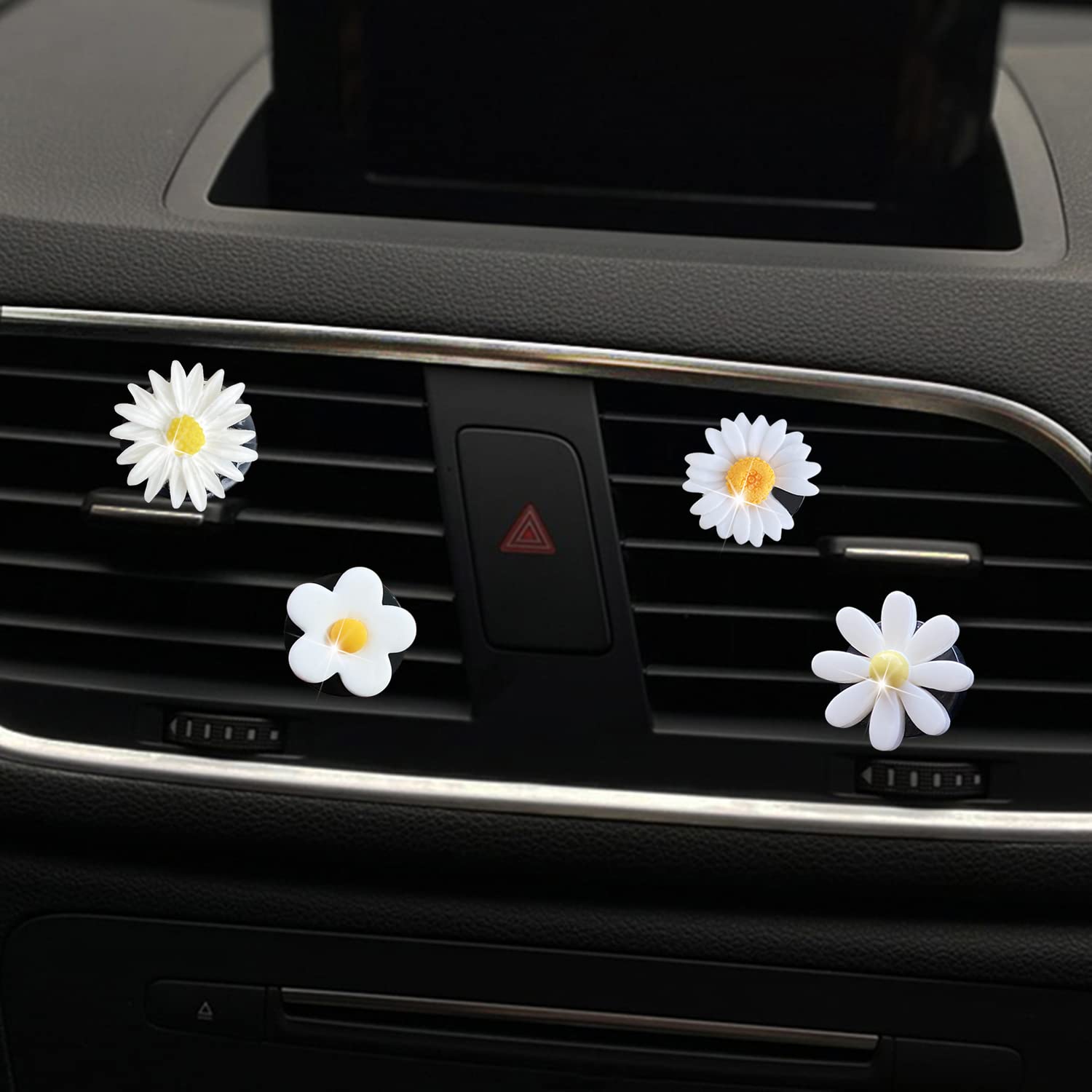 4 Pcs Daisy Air Vent Clips - Cute Flower Car Air Fresheners with Adjustable Fragrance for Women & Girls | Car Interior Decor Accessories | Perfect for Sedans, SUVs & Office Desks (White)