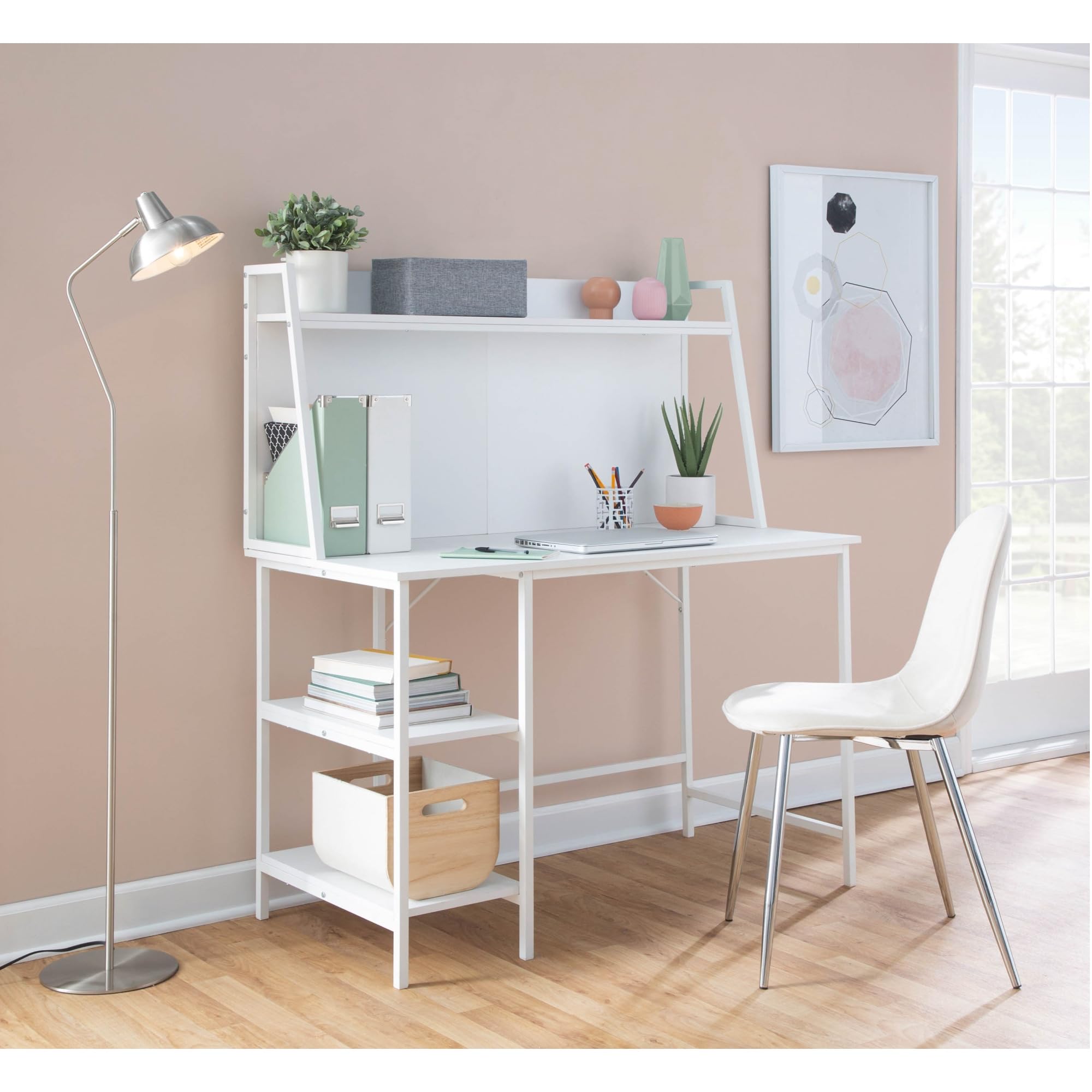LumiSource Geo Shelf Desk - Modern Home Office & Computer Desk with Storage, Small Space Bedroom & Gaming Desk - Perfect for Work, Study & Gaming Setup