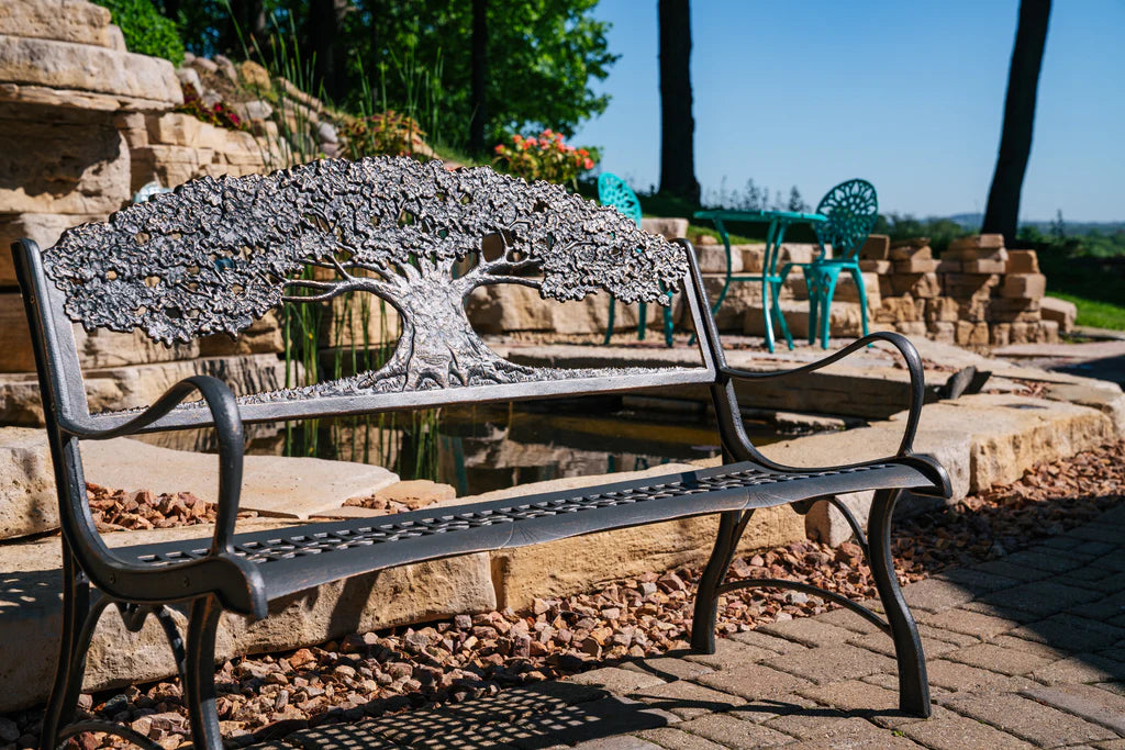 Handcrafted Outdoor Tree of Life Bench - Rustic Wooden Garden Bench for Patio, Backyard & Porch - Perfect for Relaxing, Meditation & Outdoor Decor
