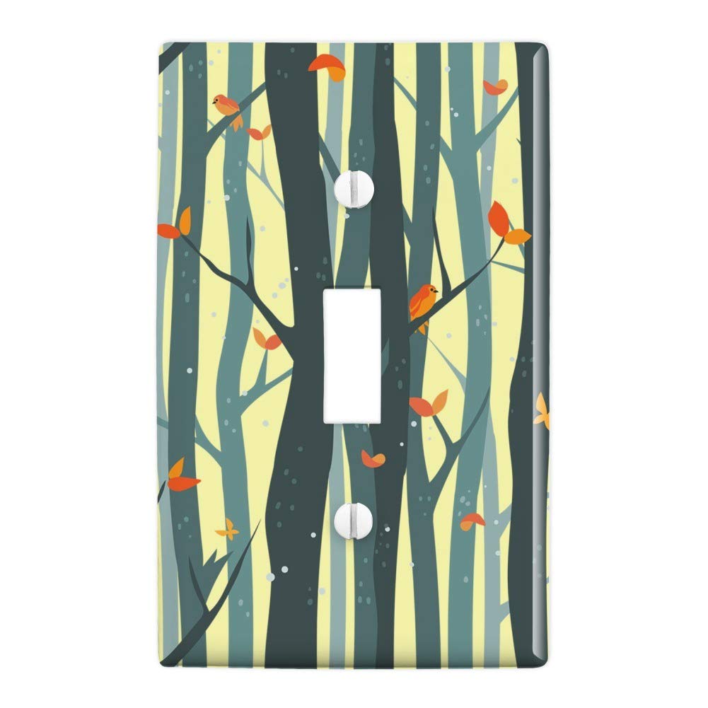 Forest Tree Pattern with Birds & Butterflies Plastic Wall Decor Light Switch Plate Cover - Nature-Inspired Home Decor for Living Room, Bedroom, Nursery