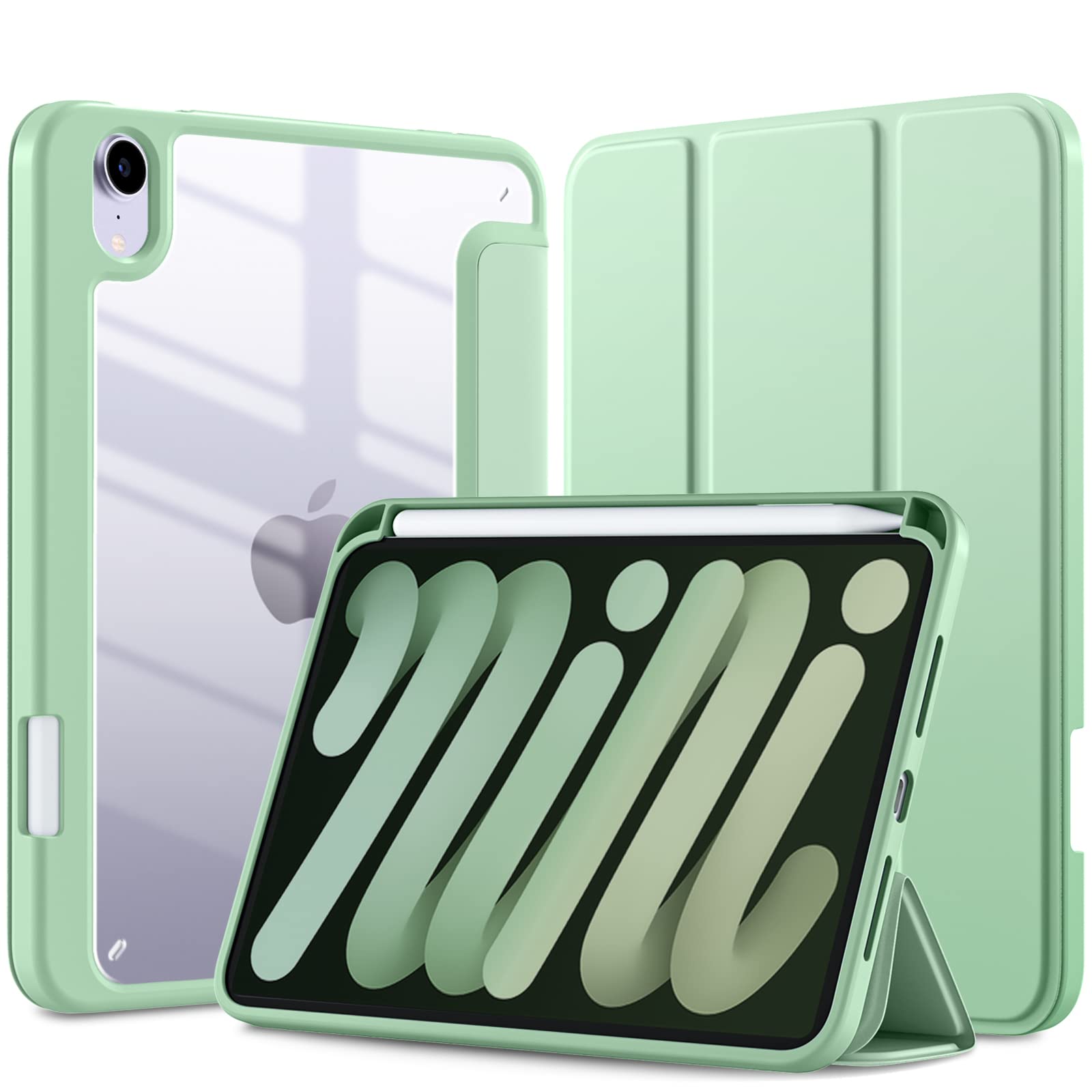 Mastten iPad Mini 7 Case with Pencil Holder - Slim Hybrid Clear Protective Cover for iPad Mini 7th/6th Generation (2024/2021 8.3 Inch) | Auto Wake/Sleep | Matcha Green | Perfect for Kids, Students & Professionals