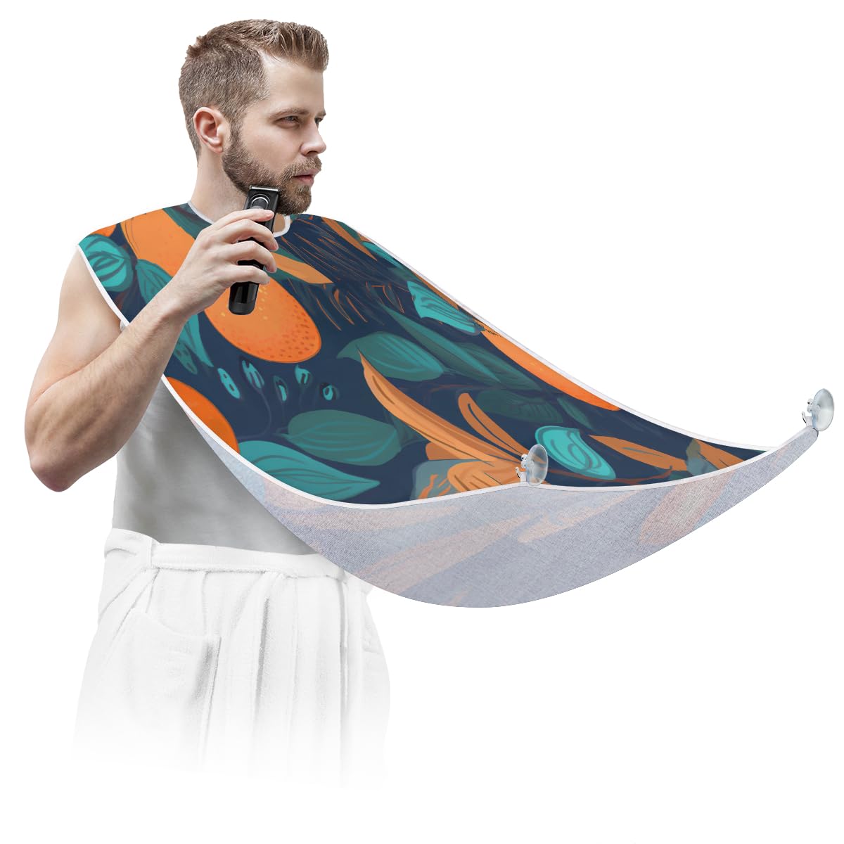 Men's Orange Print Beard Shaving Bib - Waterproof Hair Dye Apron for Barbers & Stylists, Makeup Artist Cape, Sink Hair Catcher - Perfect for Home Grooming, Salon Use & Beard Trimming Gifts