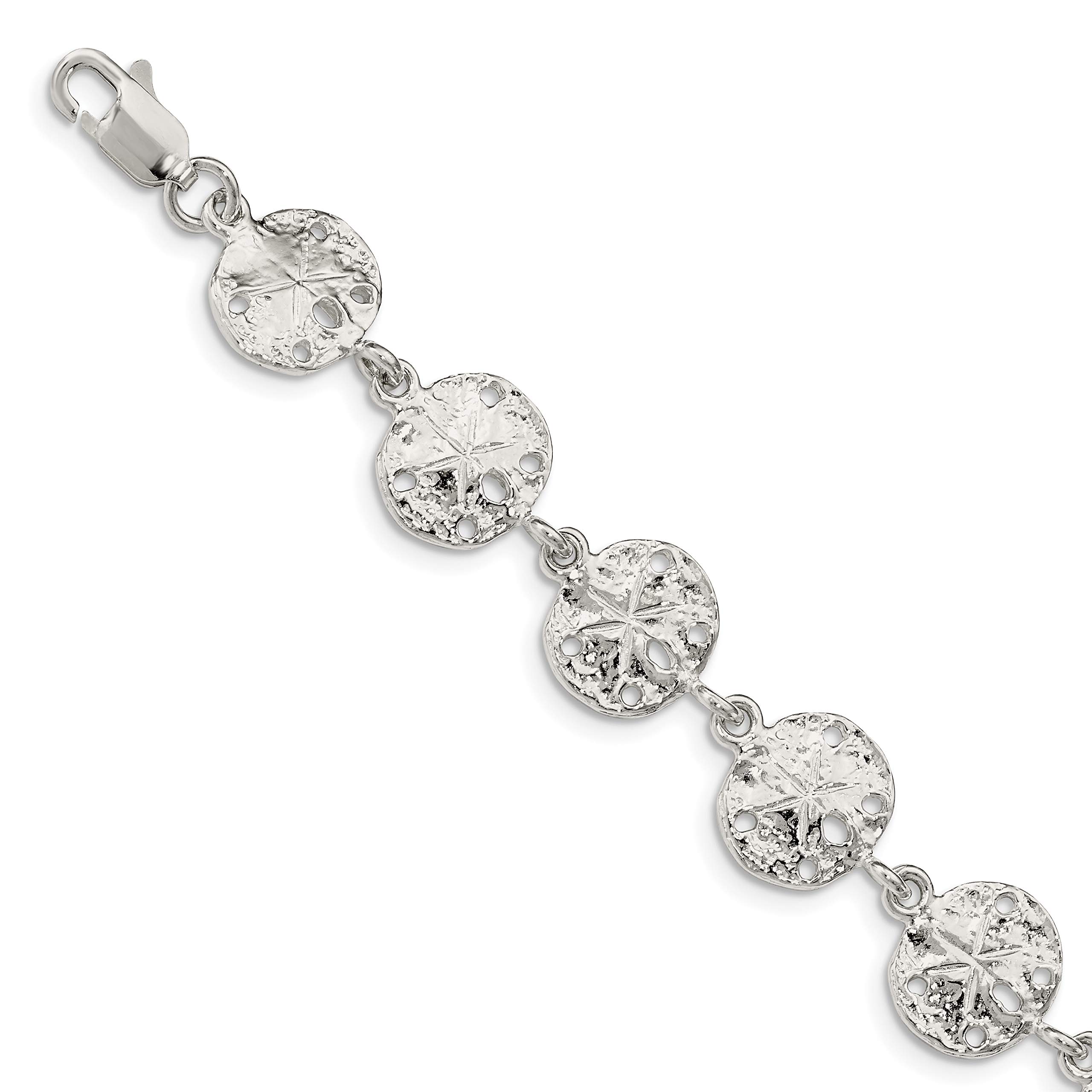 Polished 925 Sterling Silver Solid Sand Dollar Link Bracelet - 7 Inch Adjustable Beach Jewelry for Women, Perfect for Summer Vacations & Coastal Fashion