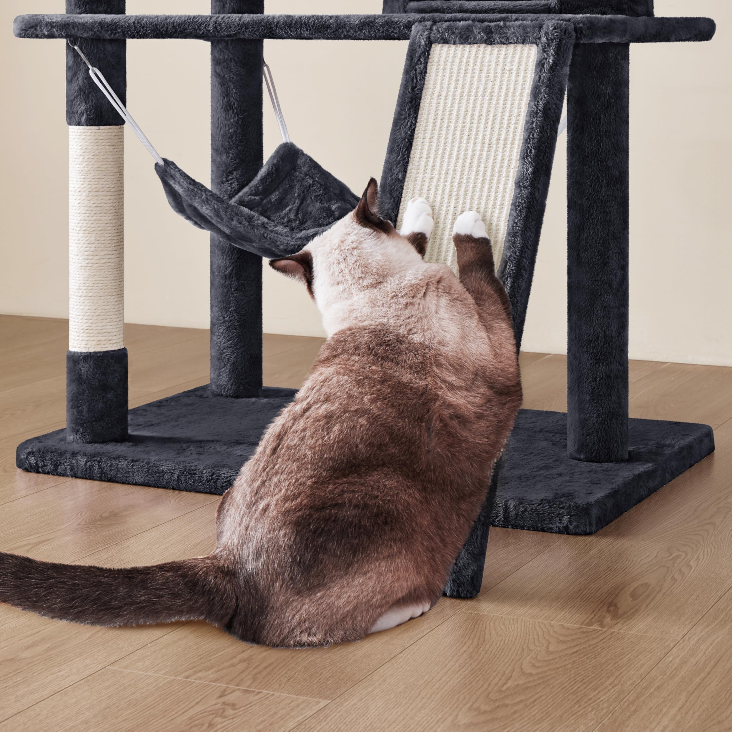 Topeakmart 63.5 Inch Cat Tree Tower for Indoor Cats - Multi-Level Cat Condo with Scratching Posts, Perches & Playhouse - Perfect Kitten Activity Center for Small Spaces & Apartments