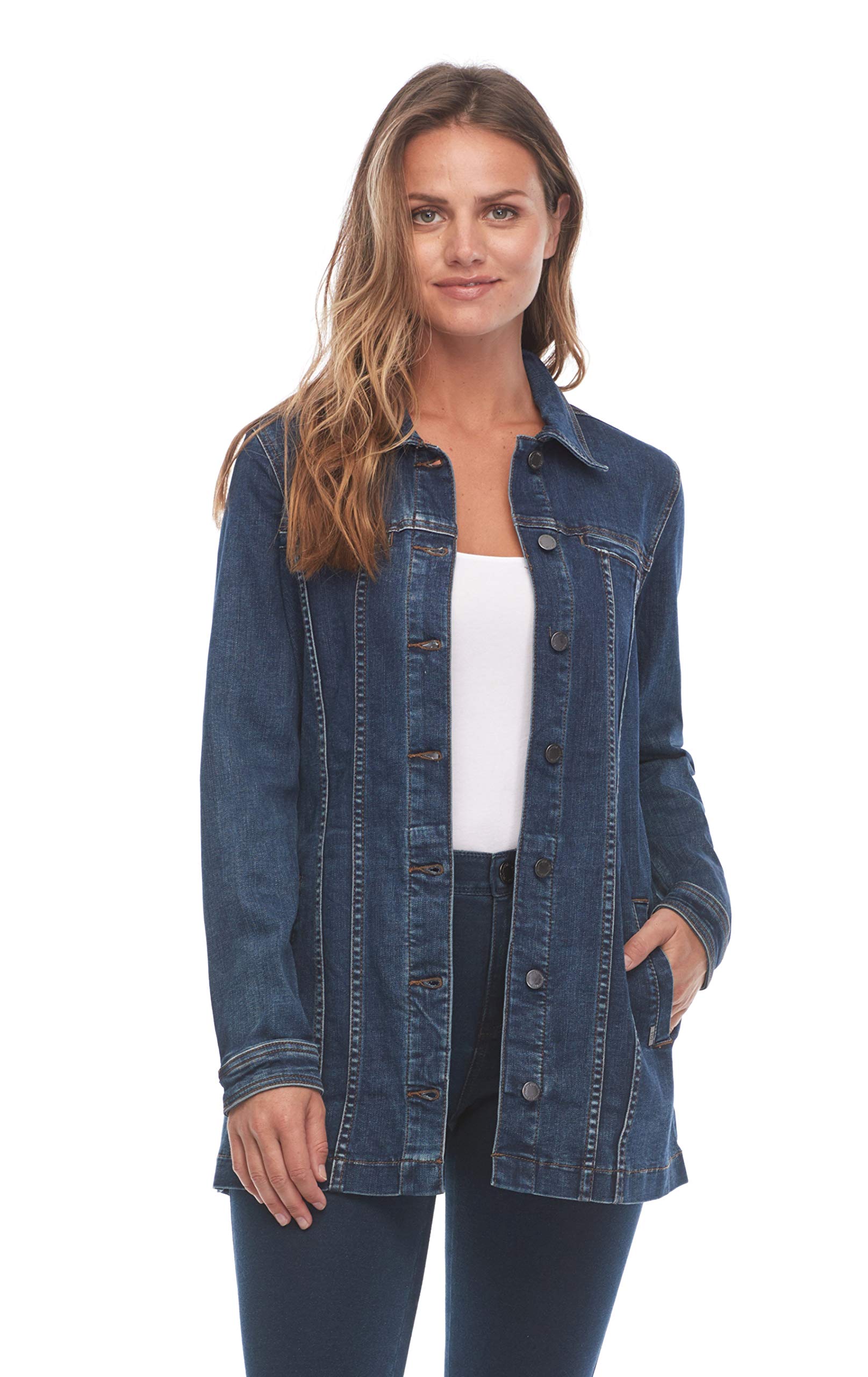FDJ French Dressing Women's Long Denim Jacket - Stylish Oversized Denim Coat for Casual Outfits & Layering | Perfect for Spring, Fall & Everyday Wear