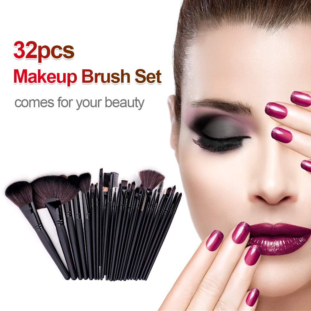 32-Piece Professional Makeup Brush Set for Foundation, Liquid, Cream, Powder, Eyeshadow & Blush - Includes Concealer Brushes & Portable Storage Bag | Perfect for Travel, Home & Professional Makeup Artists
