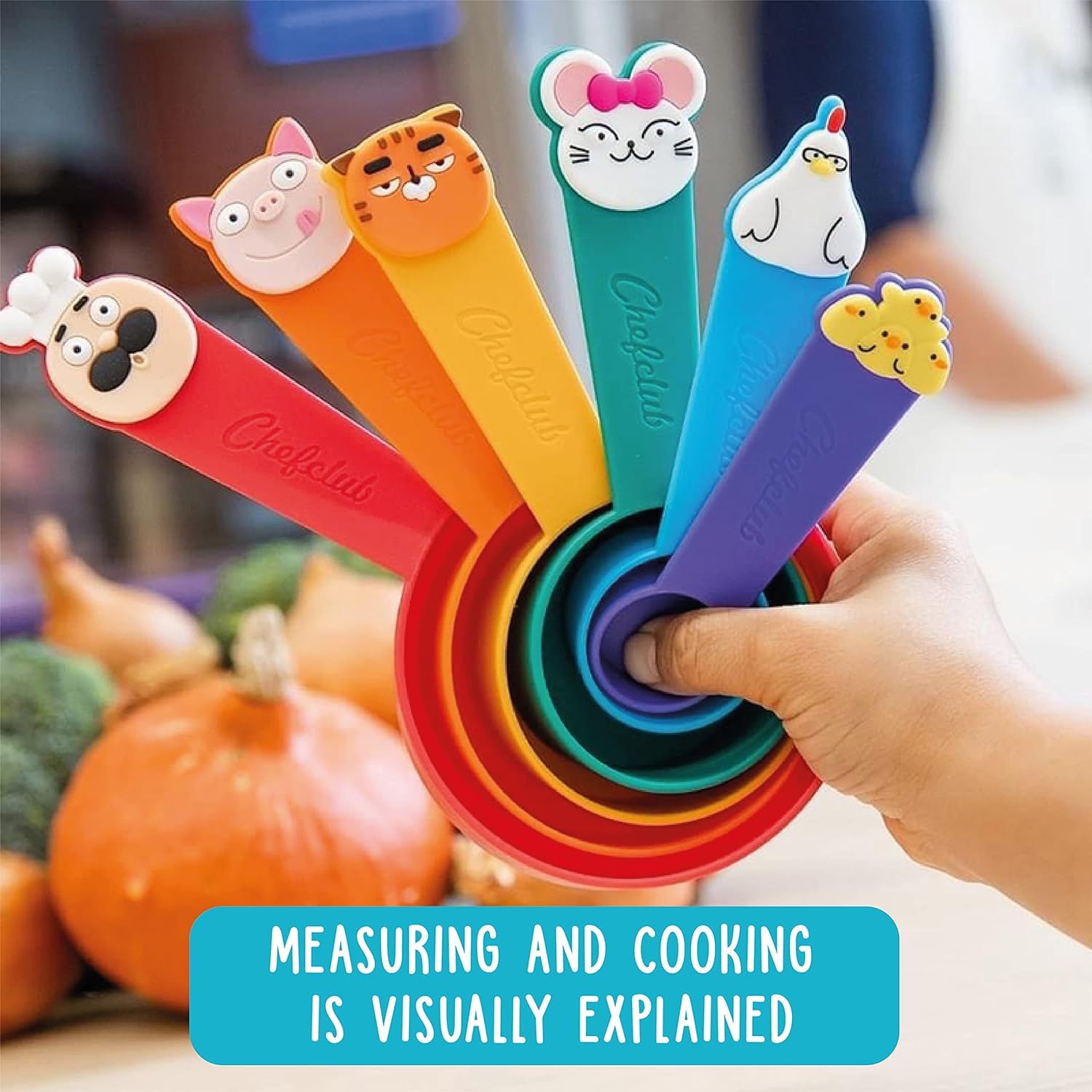 Chefclub Kids Measuring Cups Set - Fun & Educational Kitchen Tools for Baking & Cooking - Perfect for Kids Learning Measurements & Recipes
