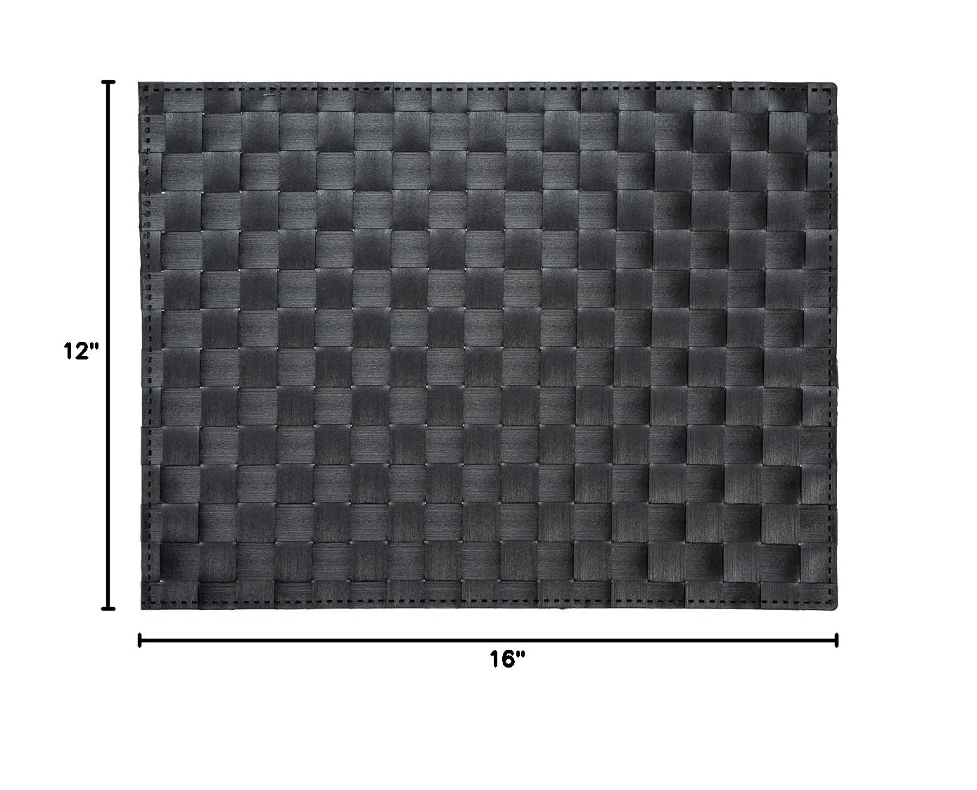Restaurantware Macroweave 16 x 12 Inch Woven Placemats Set of 6 - Durable & Easy Clean Black Plastic Table Mats for Dining, Kitchen, Restaurant - Perfect for Everyday Use, Parties & Formal Events