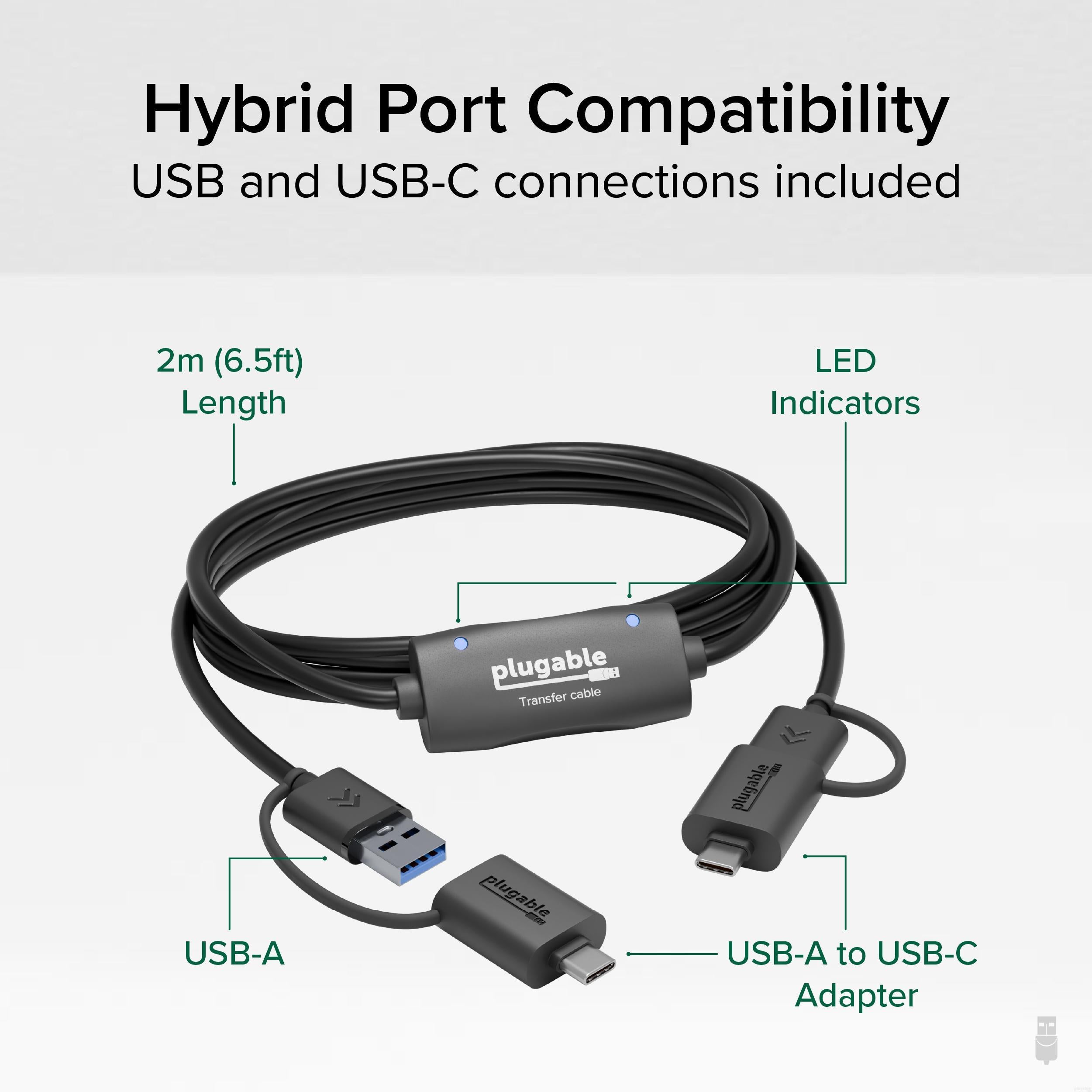 Plugable USB 3.0 Data Transfer Cable with USB C Adapters - 6.6ft High Speed Sync & Charging Cord for Smartphones, Laptops, Tablets - Perfect for Home, Office & Travel Use