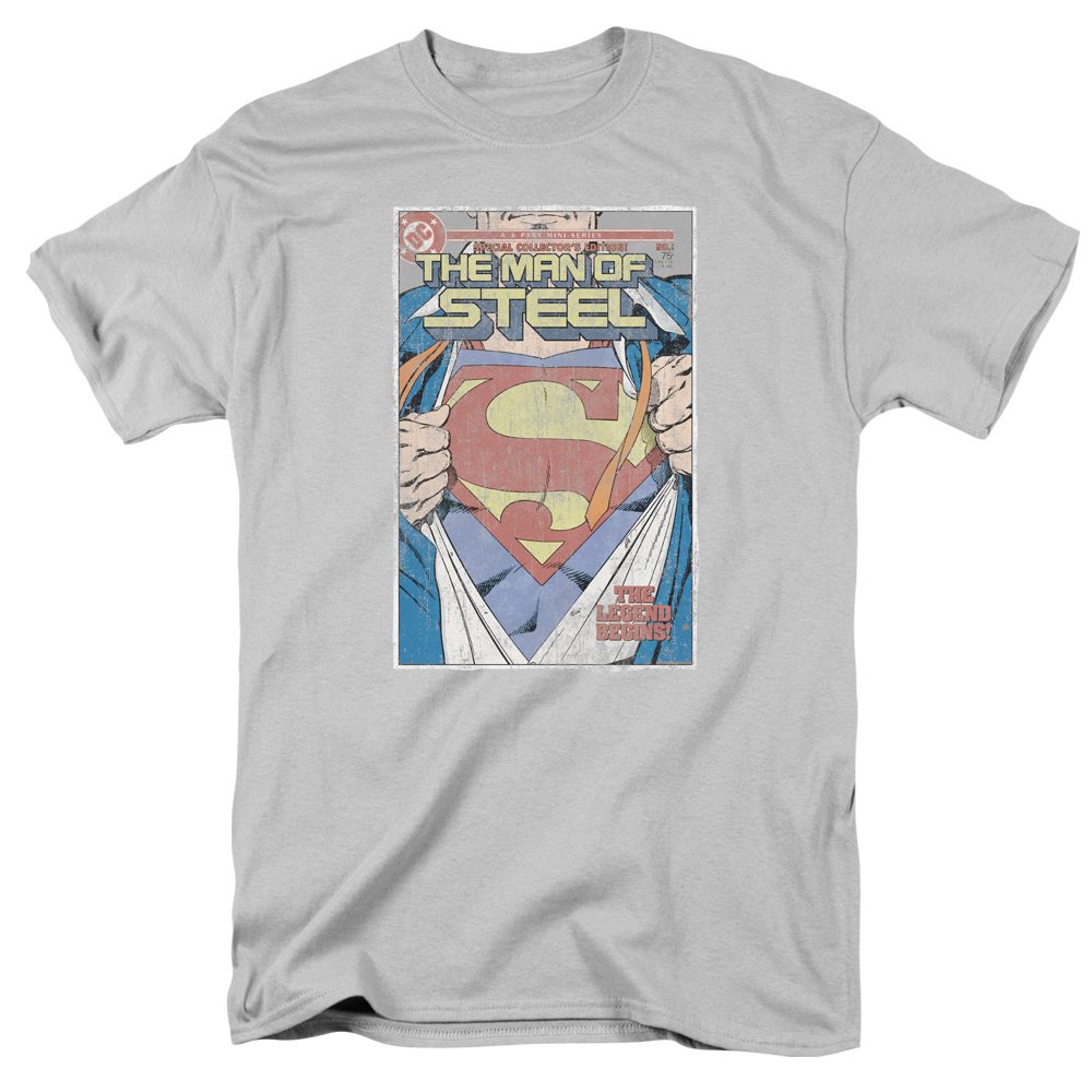 Superman Man of Steel Graphic T-Shirt for Men - Size S | Soft Cotton Superhero Tee | Perfect for Cosplay, Comic Con & Casual Wear