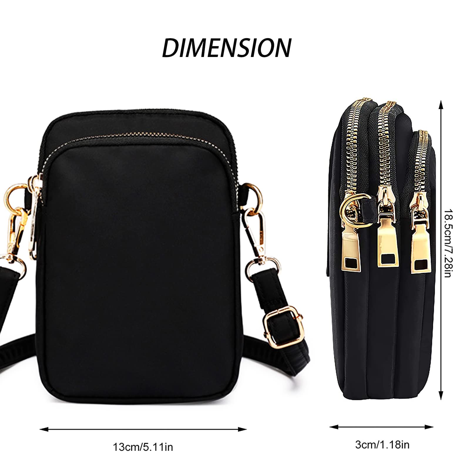 LassZone Women's Waterproof Crossbody Phone Bag with 3 Zipper Pockets - Adjustable Strap Nylon Shoulder Purse for iPhone, Wallet & Essentials - Perfect for Travel, Shopping & Daily Use