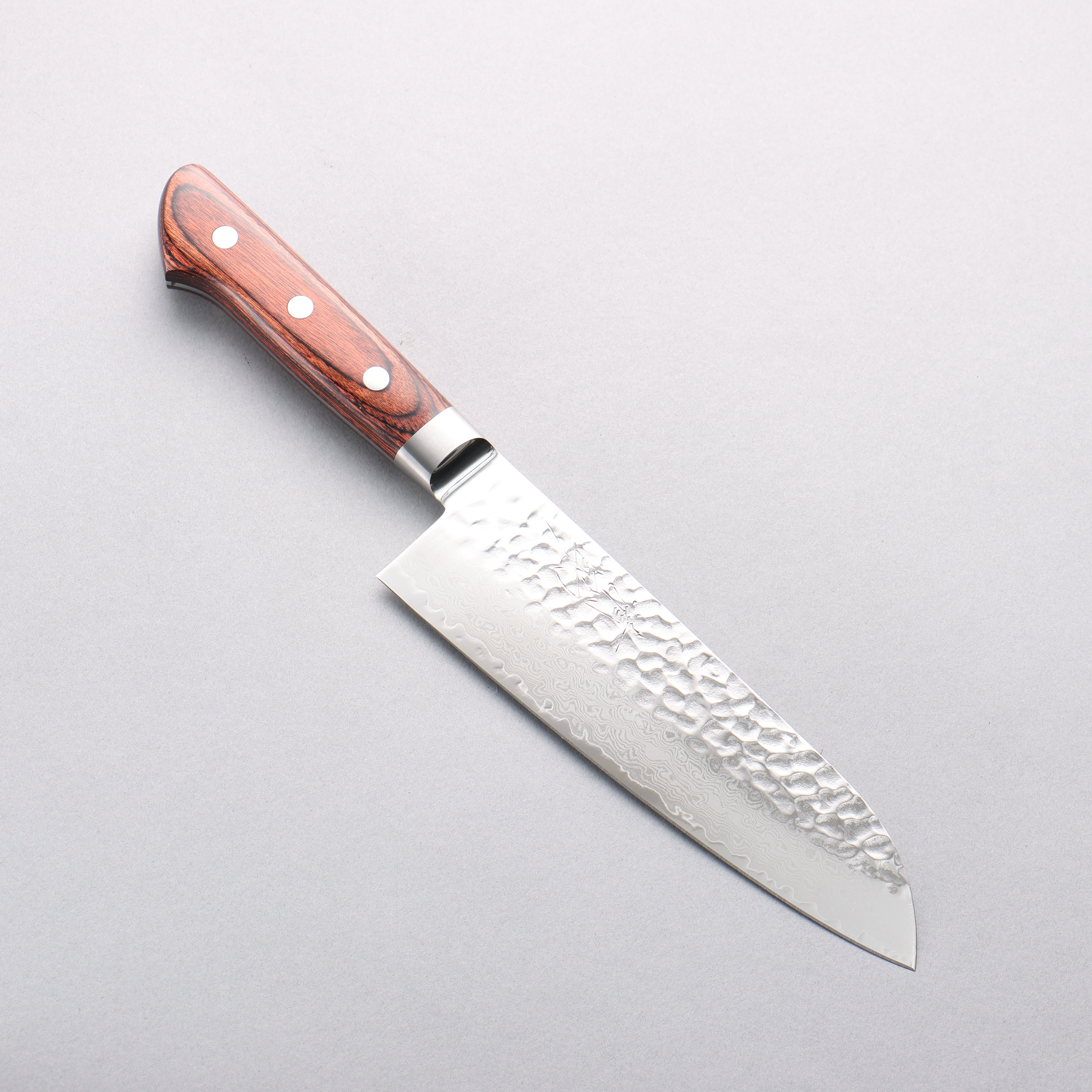 Premium Seisuke VG10 33-Layer Damascus Santoku Knife 170mm - Japanese Chef Knife with Brown Pakkawood Handle & Protective Sheath - Ideal for Slicing, Dicing, and Chopping Vegetables, Meat, and Fish