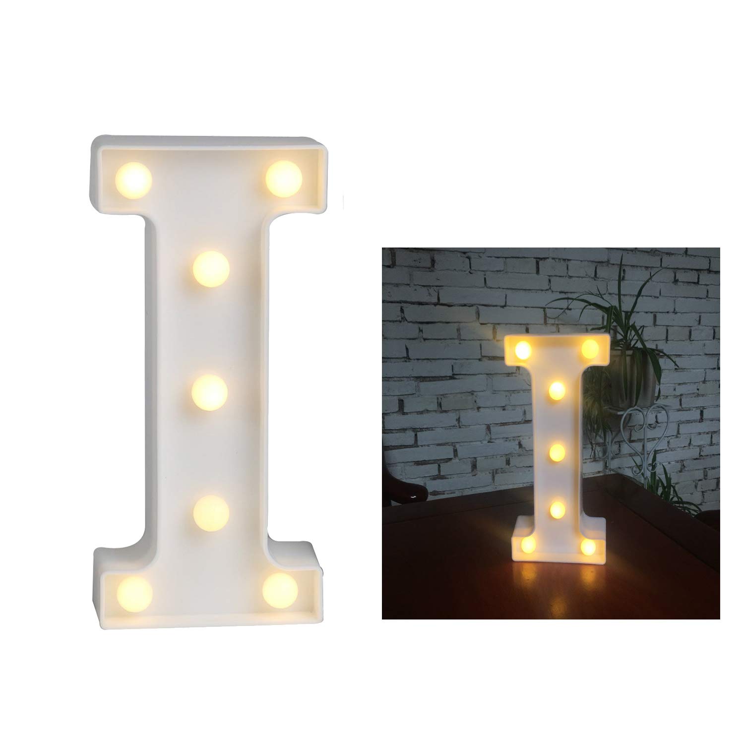 LED Marquee Letter Lights - Battery Powered Warm White Alphabet Wall Sign for Wedding, Birthday, Christmas Decor - Romantic Home Lighting & Party Decoration (Letter I)